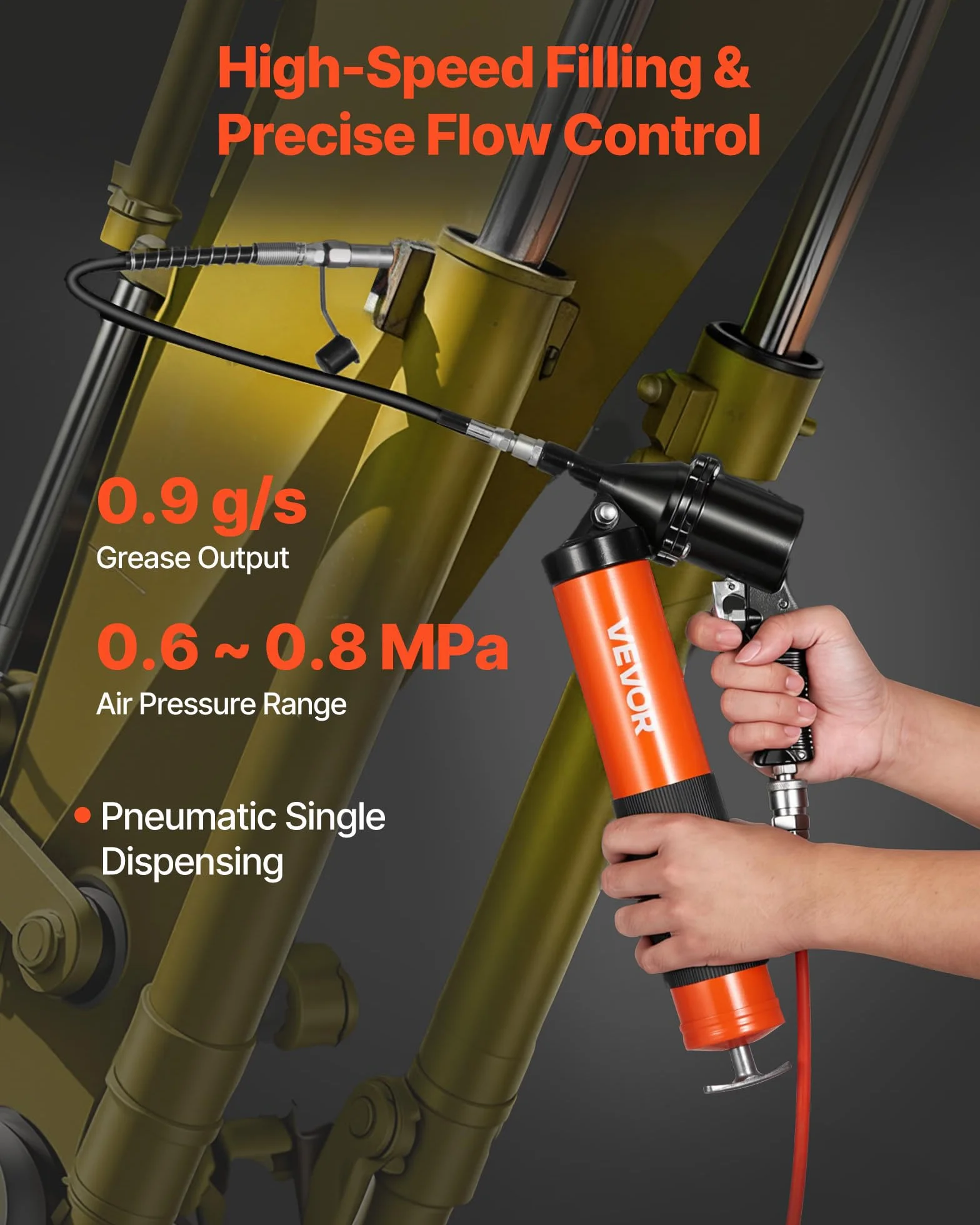 VEVOR Pistola per Grasso Pneumatica 6000 PSI Alta Pressione, Kit con Impugnatura 0,4 L, 2 Ugelli Piatti