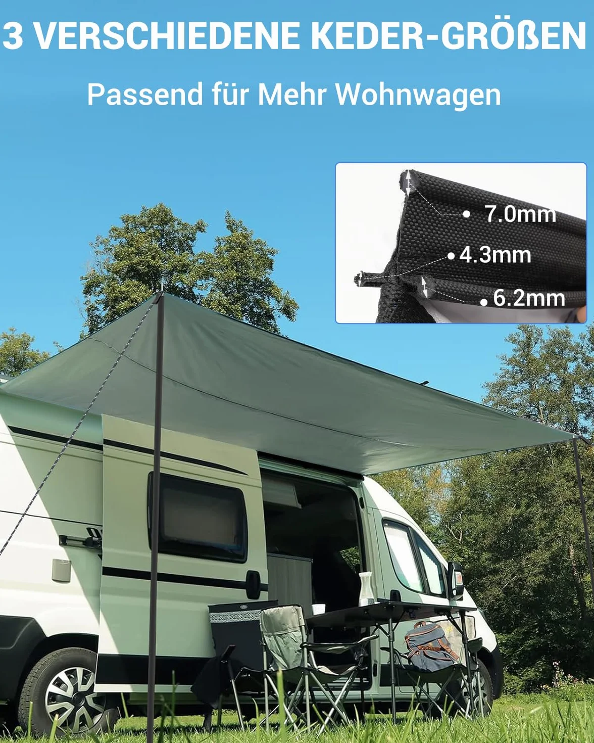 SUPAREE Tendalino Camper Parasole Van Tenda da Sole per Roulotte 3 Binari Tubazioni Protezione UV Impermeabile 3.5 x 2.4m