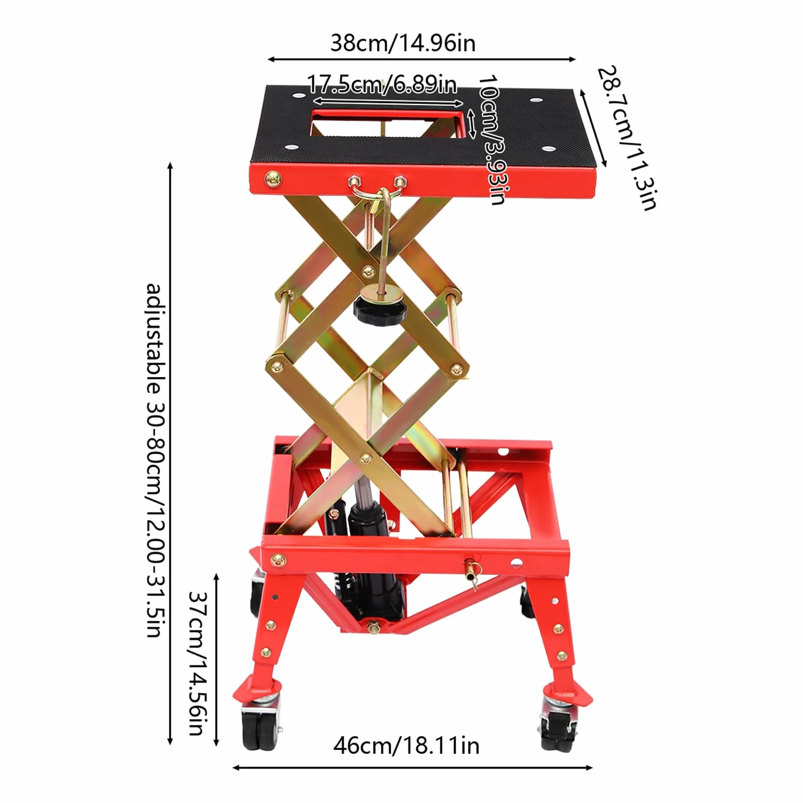 Sollevatore idraulico per moto, sollevatore a forbice, altezza regolabile, 305 – 800 mm, ruote fino a 160 kg, per officine, ATV Quads
