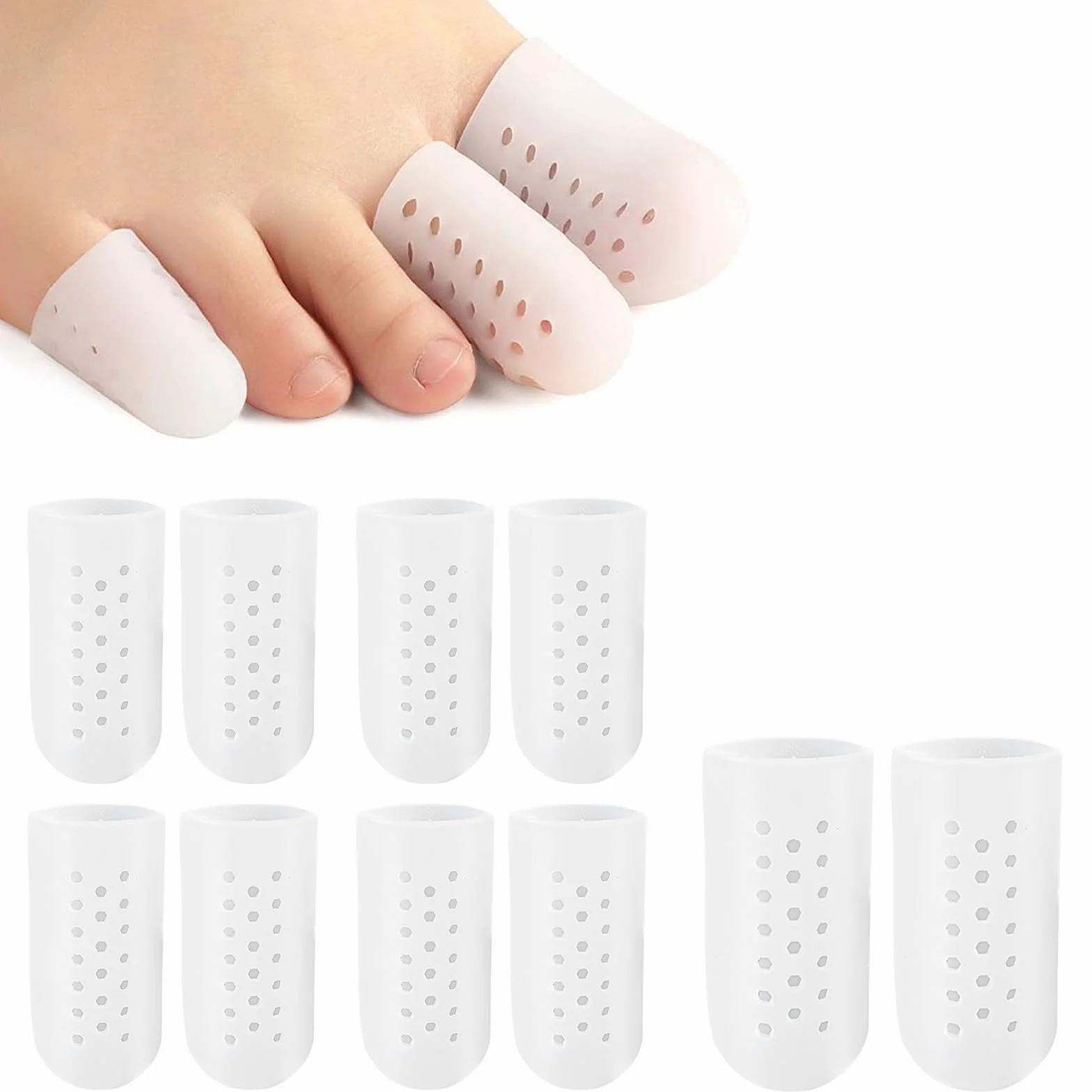 JDXun Protezione Dita Piedi Silicone 10pz, Copri Piedi Traspiranti per Alluce, Separatore Dita Piede Sollievo Dolore Attrito Calli