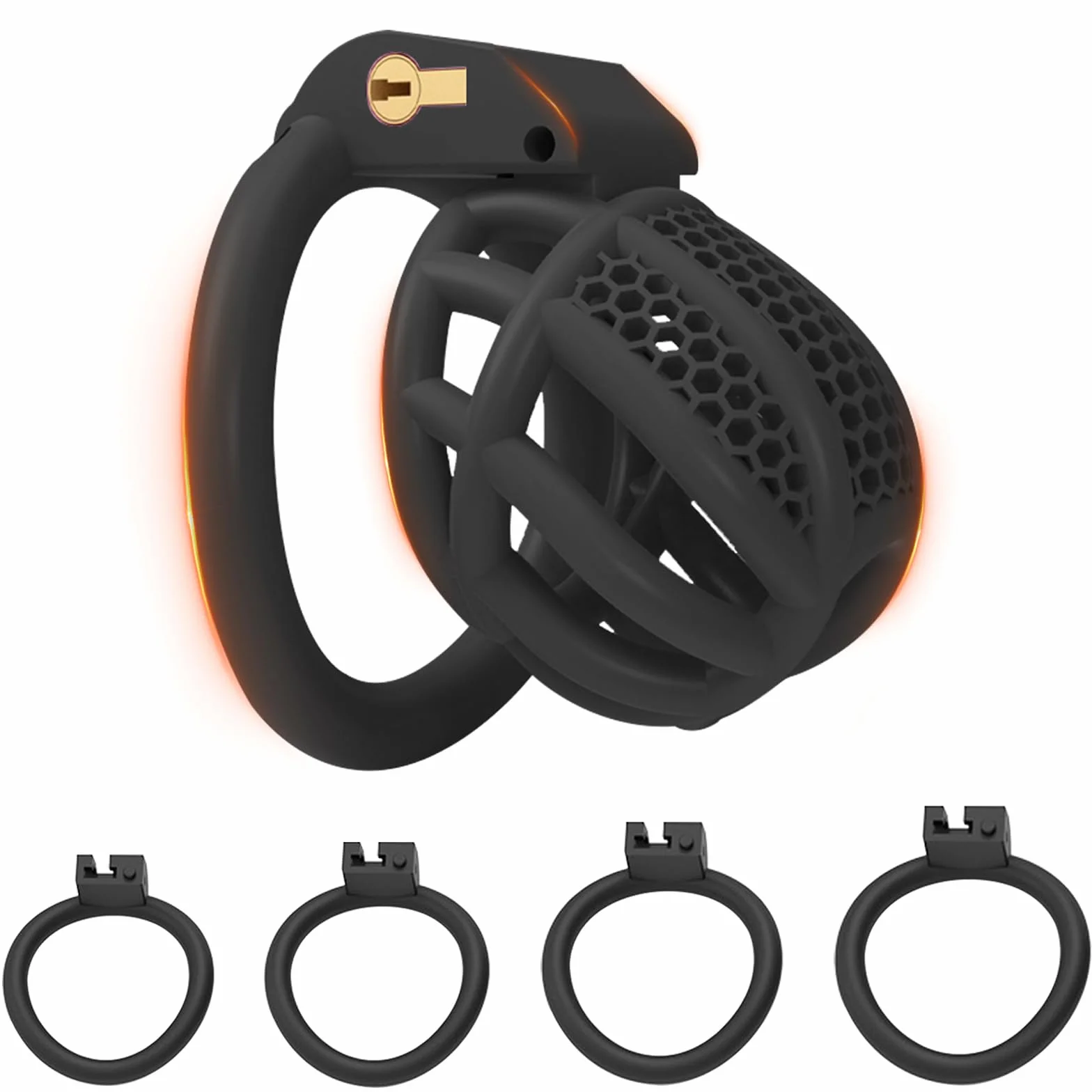 BDSMYEE chastity cage gabbia castità per uomo con 4 cockrings nero M