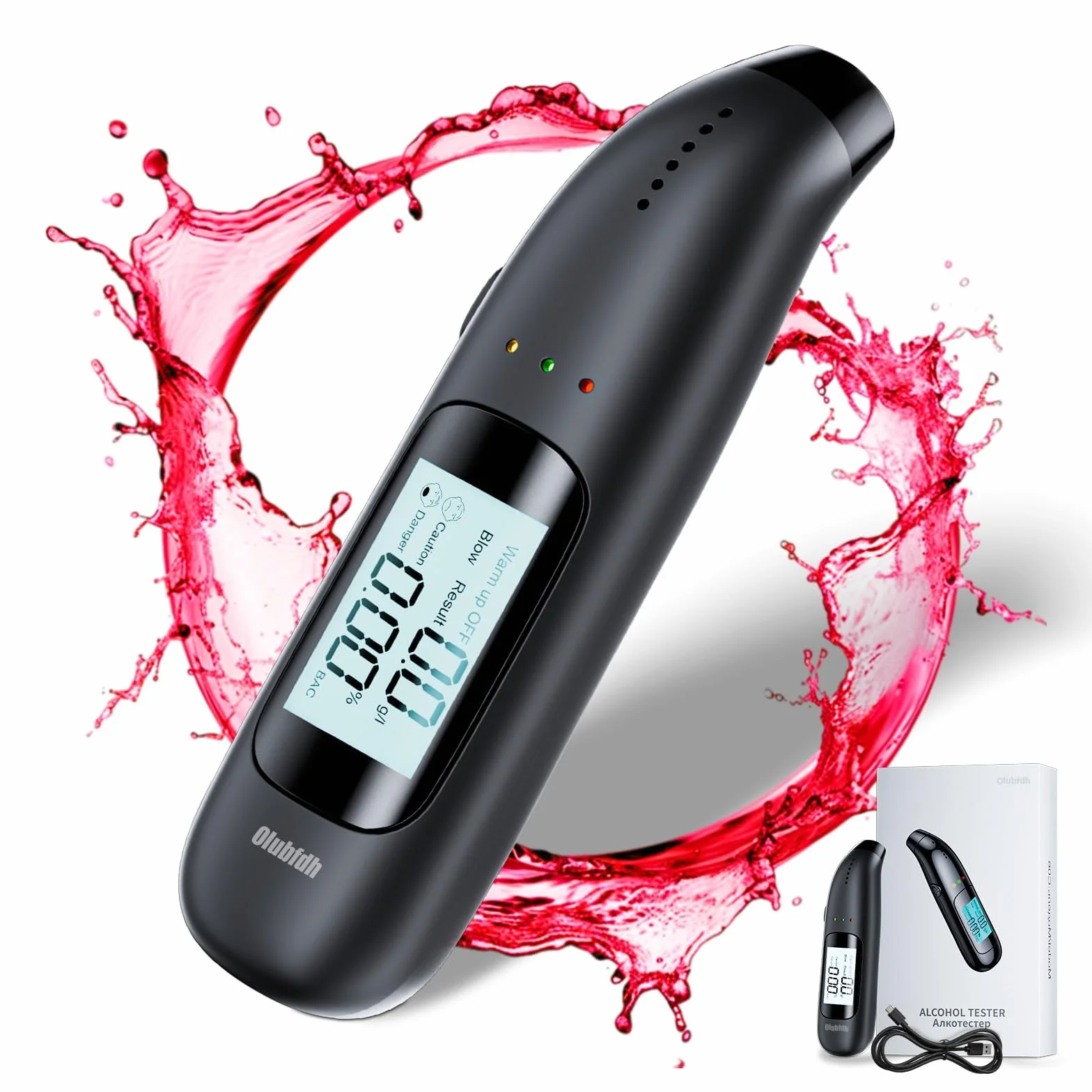 Etilometro Portatile Certificato con Display LCD, Batteria USB, Misuratore Alcolico Professionale (C06)