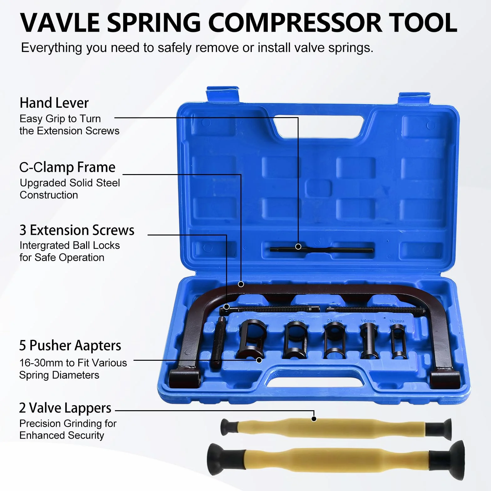 FreeTec Set Compressore Molle Valvole 16-30mm con Smerigliavalvole Morsetto C Massiccio per Motore Auto Moto