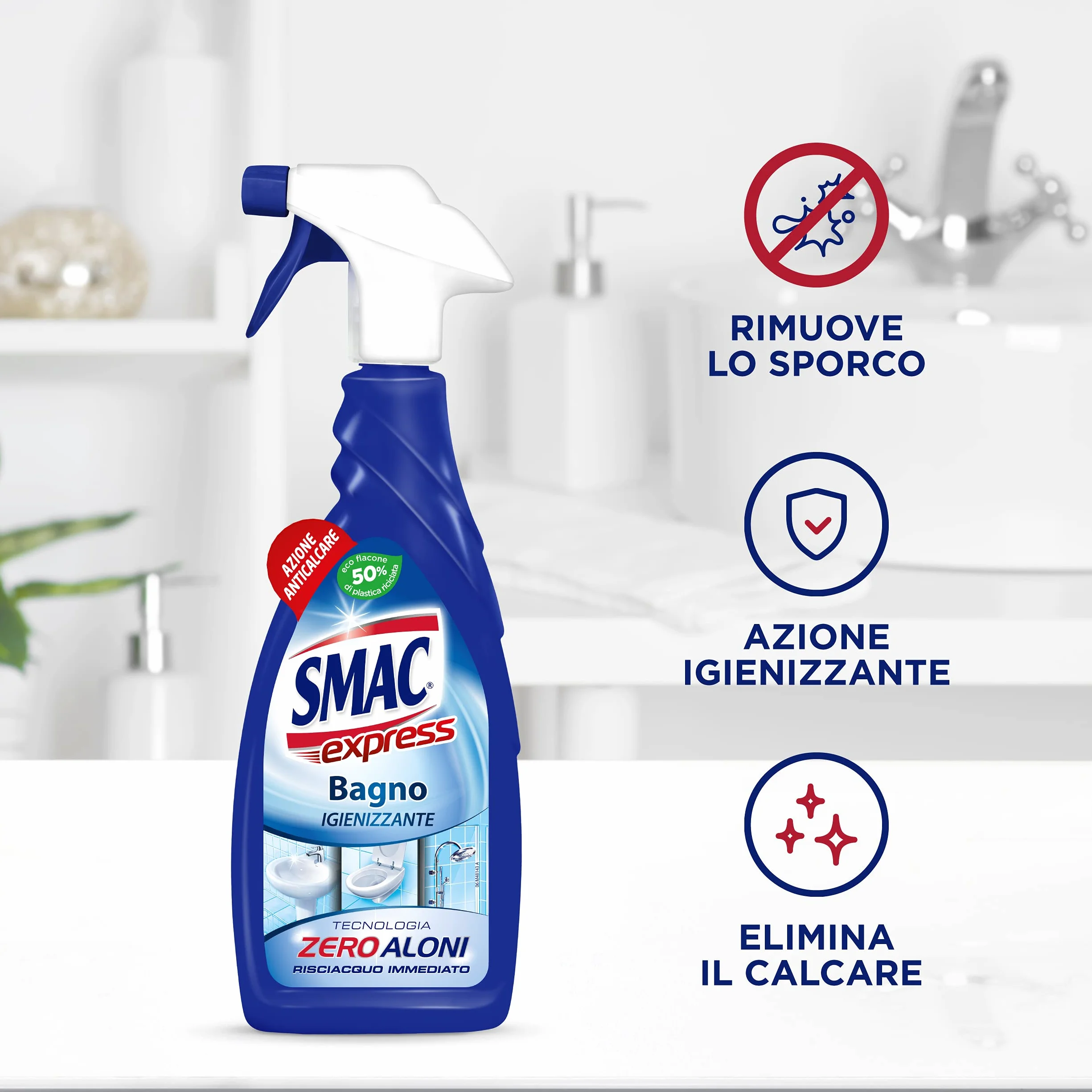 Smac Express Bagno Igienizzante Detergente Spray Multisuperficie Anticalcare 650 ml