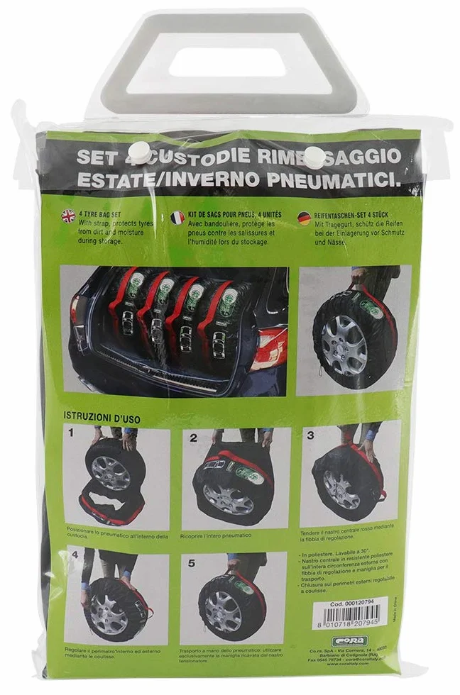 CORA Set Custodie per Pneumatici 62-74 cm Set di 4