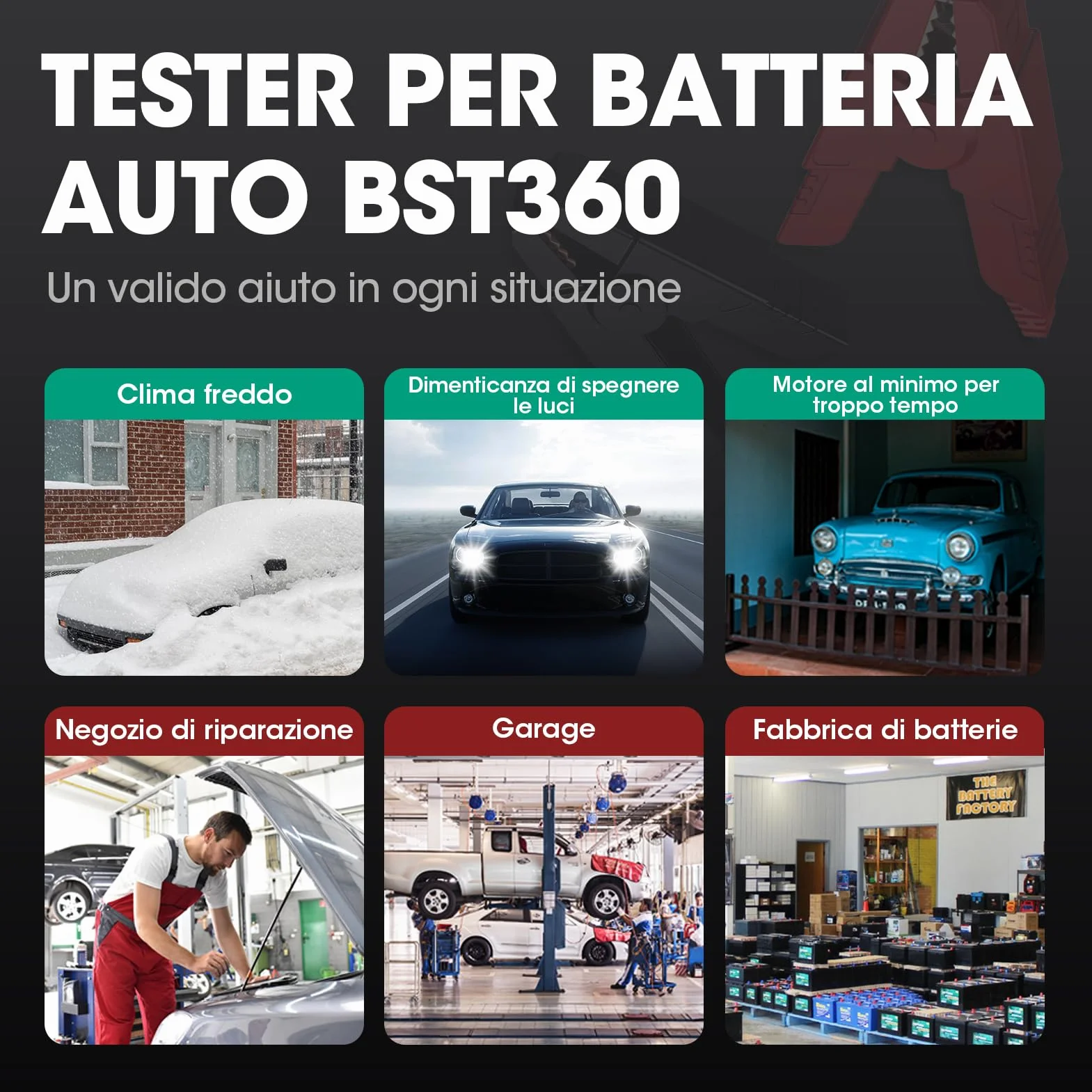 LAUNCH BST360 - Tester batteria auto 12 V, 100-2000 CCA Bluetooth strumento analizzatore della batteria Auto, test di salute di ricarica per auto camion moto ATV SUV barca Yacht
