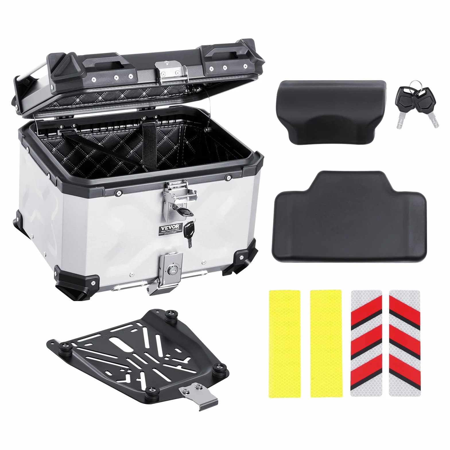 VEVOR Top Case Moto 45L Valigia Portapacchi Universale in Lega di Alluminio con Fodera in Pelle e Serratura