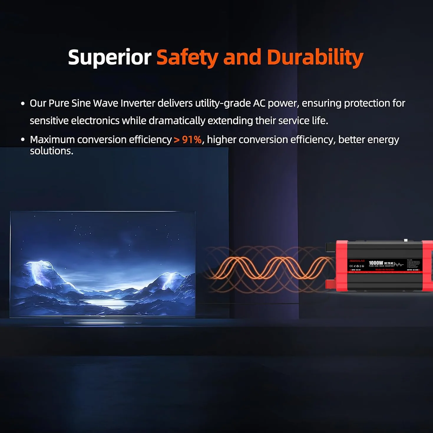 REDSOLAR Inverter Onda Sinusoidale Pura 1000W Picco 2000W Convertitore 12V DC a 220V 230V AC con Display LCD Porta USB Presa EU Pannello Remoto