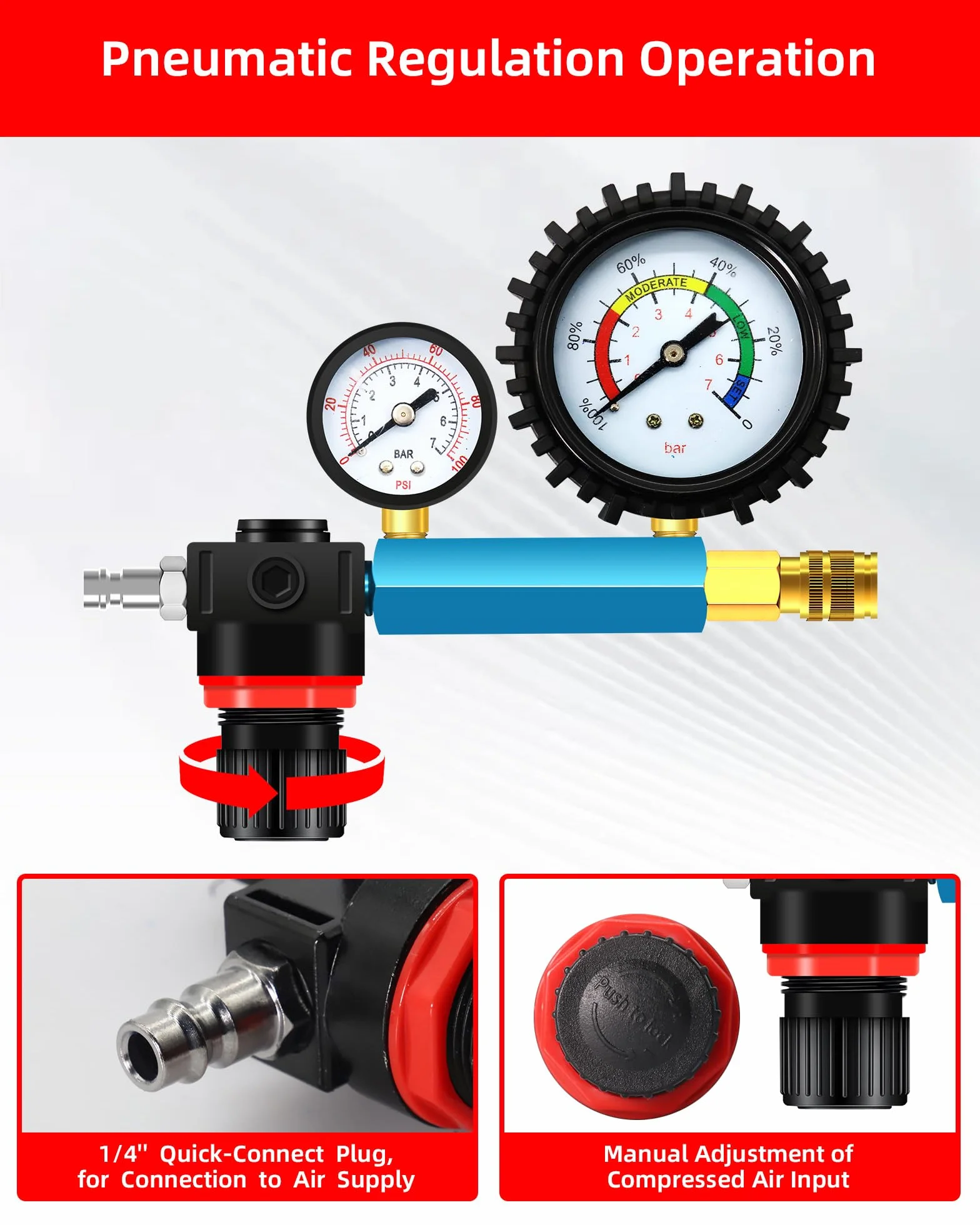 RUIZHI 46PCS Tester di compressione - Tester di Perdita di Pressione 0-50 bar | 0-725 psi, Testers Motore per Motori Diesel e Benzina HDi, TDCi, Auto, Camion, M8, M10, M12, M14, M20, M22, M24