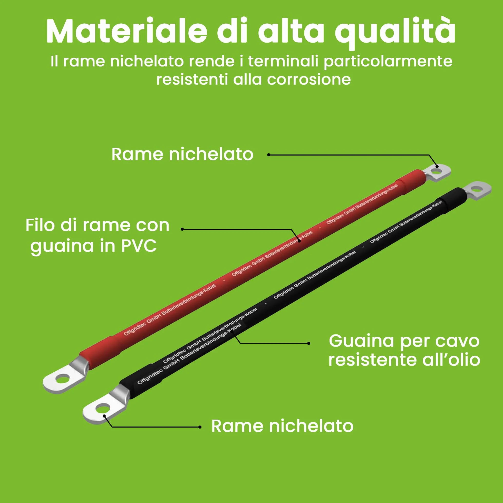 Offgridtec Cavo Batteria 1 m 50mm² con capicorda M8 su Entrambi i Lati, Resistente Olio/Freddo/UV, ritardante di Fiamma, per dispositivi con terminale a Vite M8, Ideale regolatori Carica, Rosso/Nero