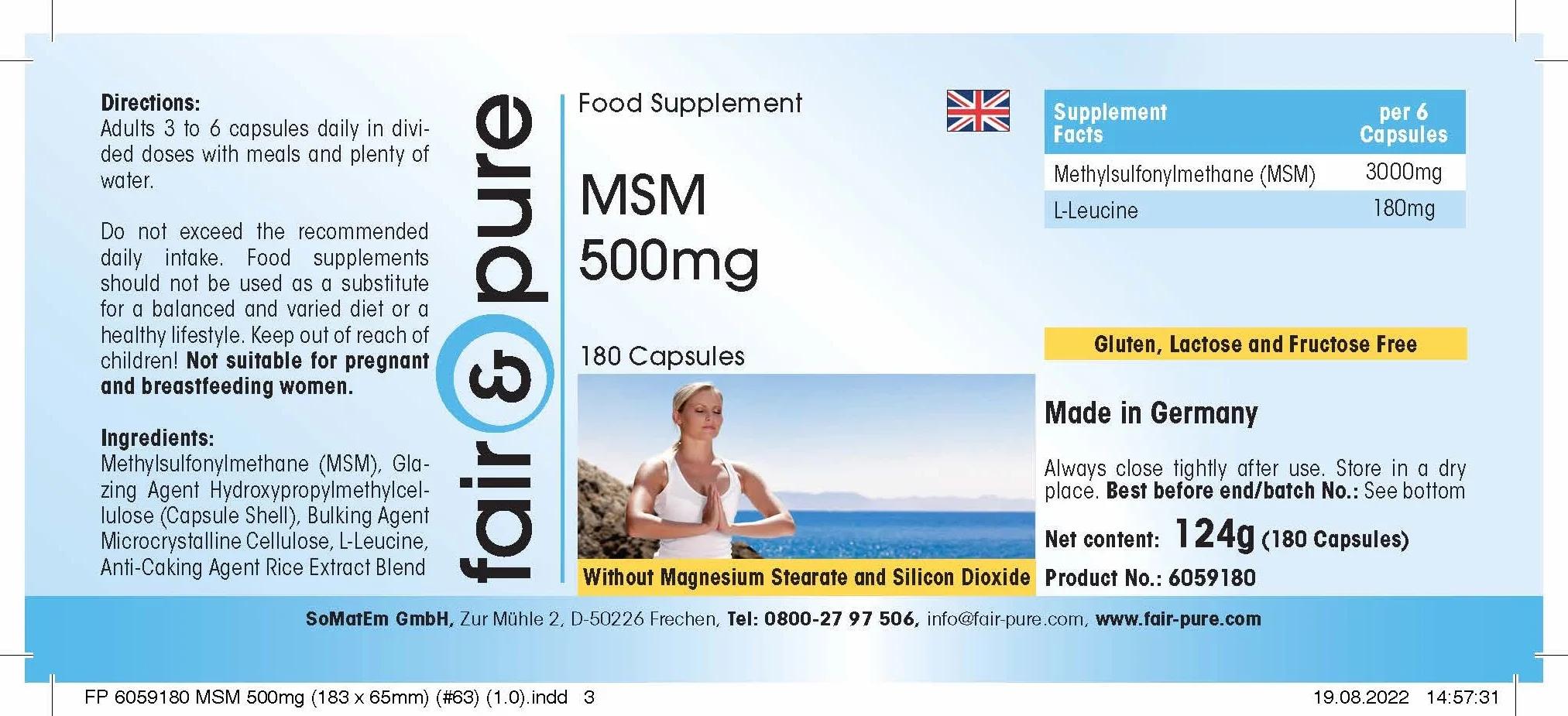 Fair & Pure MSM 500mg 180 Capsule Metilsulfonilmetano Vegano