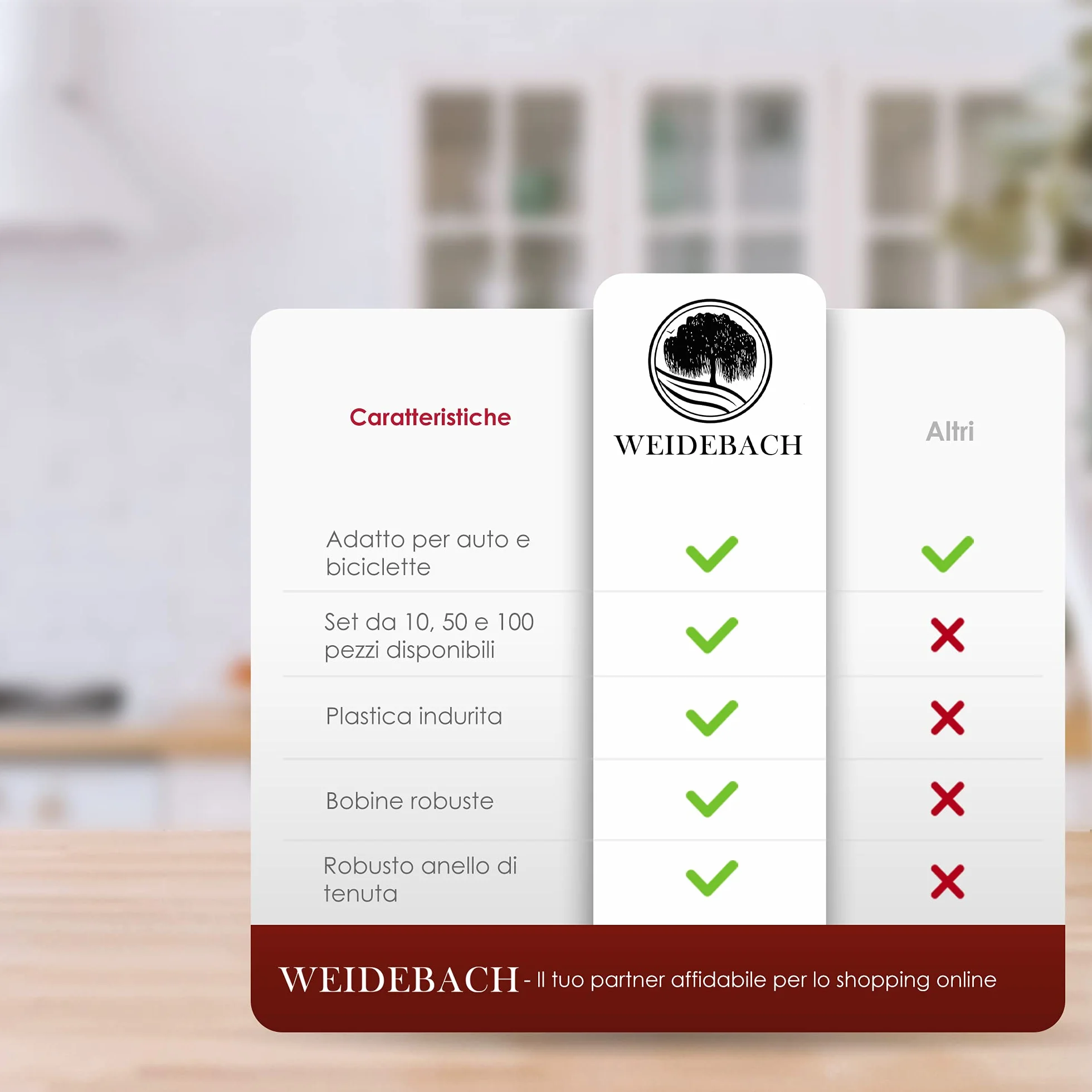 WEIDEBACH® Tappini gomme auto, 50 pezzi, tappi valvole pneumatici auto