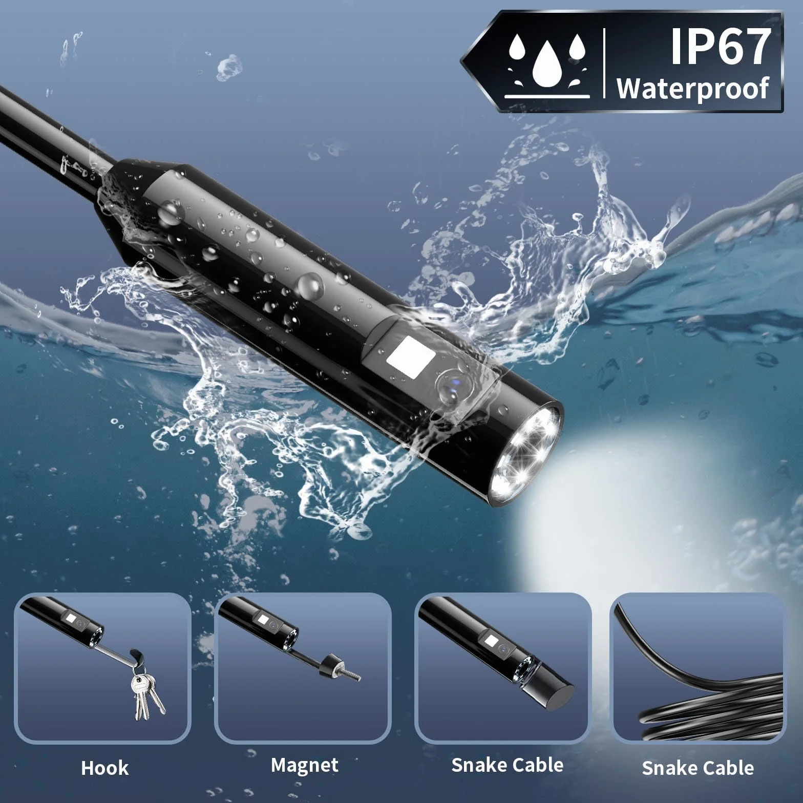 Telecamera Endoscopica Doppia Lente 1920P HD IP67 Sonda Impermeabile 5M Compatibile iOS Android