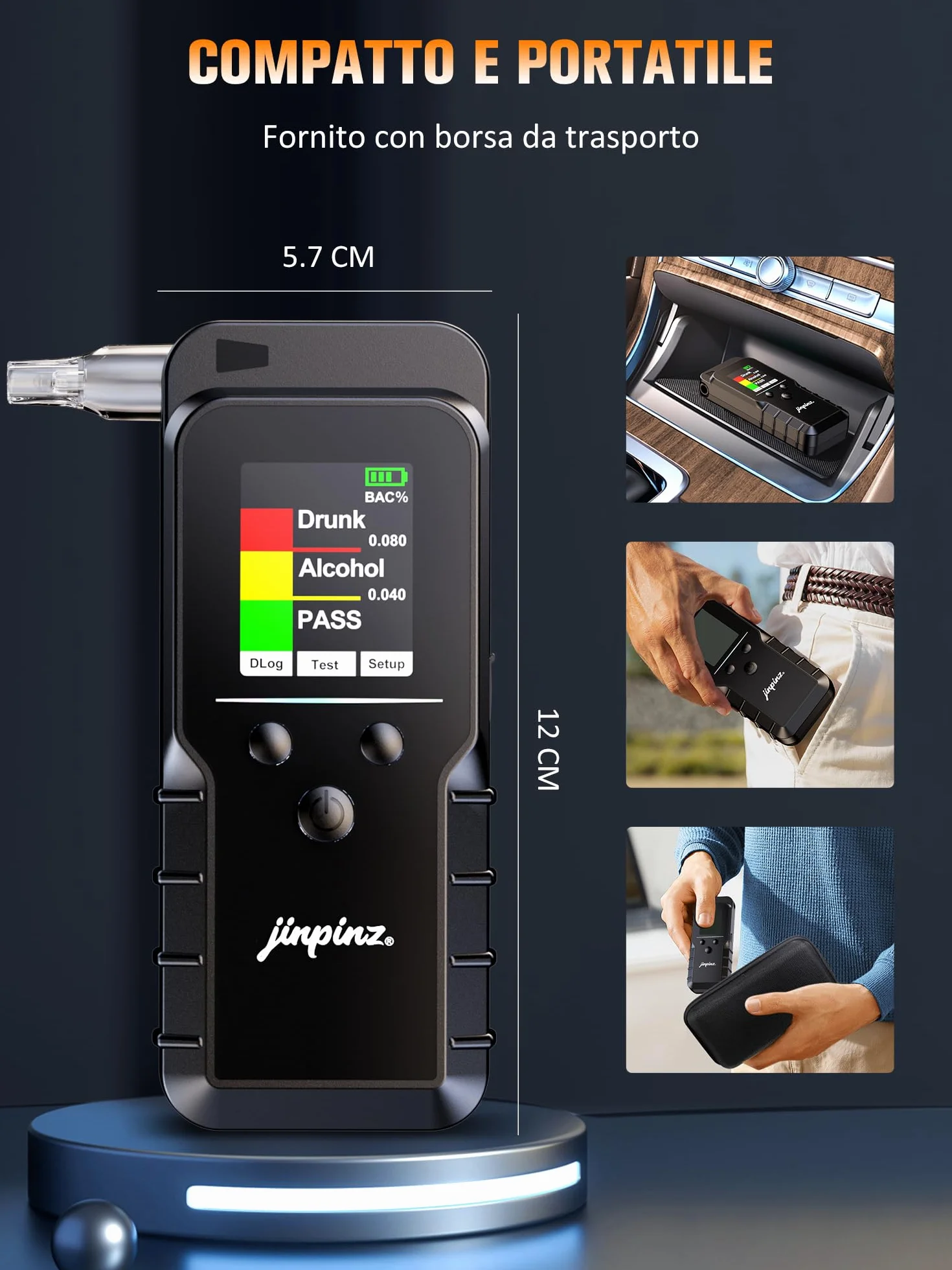 Etilometro Portatile Certificato con Sensore Elettrochimico Professionale Ricaricabile Alcol Test Digitale con Memoria Breathalyzer di Precisione Display LCD Blu