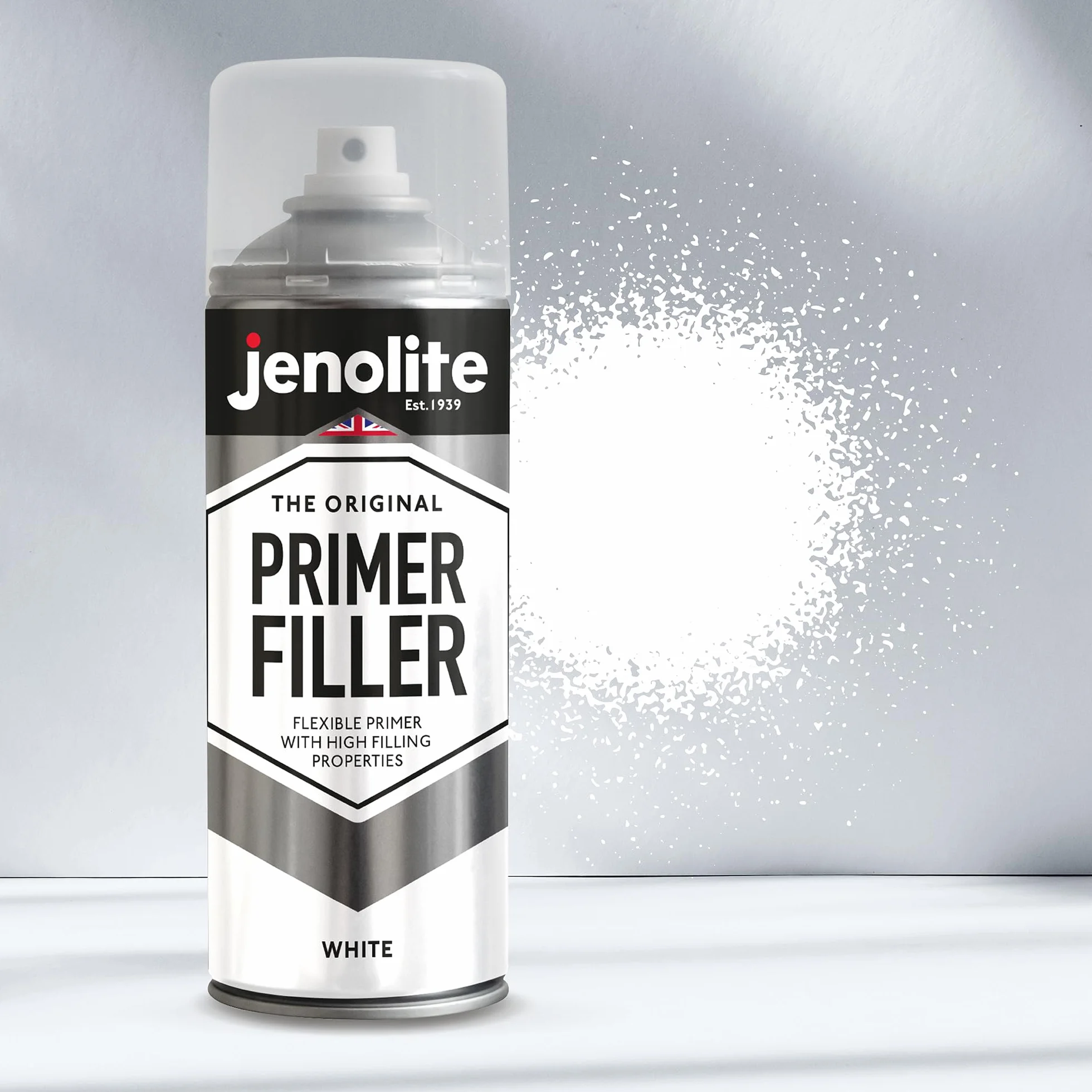 JENOLITE Primer Filler vernice spray | Bianco | Vernice primer multi-superficie ad alto riempimento | Riempie piccole ammaccature e graffi | Perfetto per carrozzeria, modelli di stampanti 3D e altro |