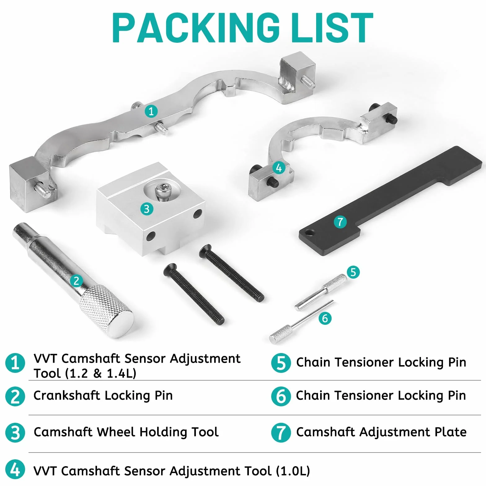 LALAGO 7 pezzi Set di Strumenti di Bloccaggio, Attrezzo Messa In Fase della Fasatura del Motore, Utensile Cinghia Dentata Compatibile con Buick Opel Vauxhall Corsa Chevrolet 1.0, 1.2, 1.4 1.6 Turbo