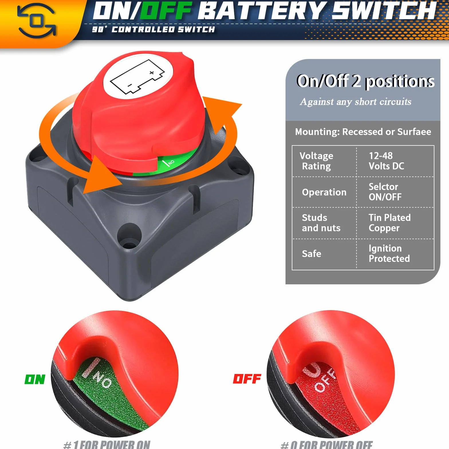 2 Pezzi Interruttore Stacca Batteria 275 A, Staccabatteria 12V 48V Interruttore di alimentazione Sezionatore batteria Master Disconnessione Batteria per Camper Yacht Barca Camion Autobus