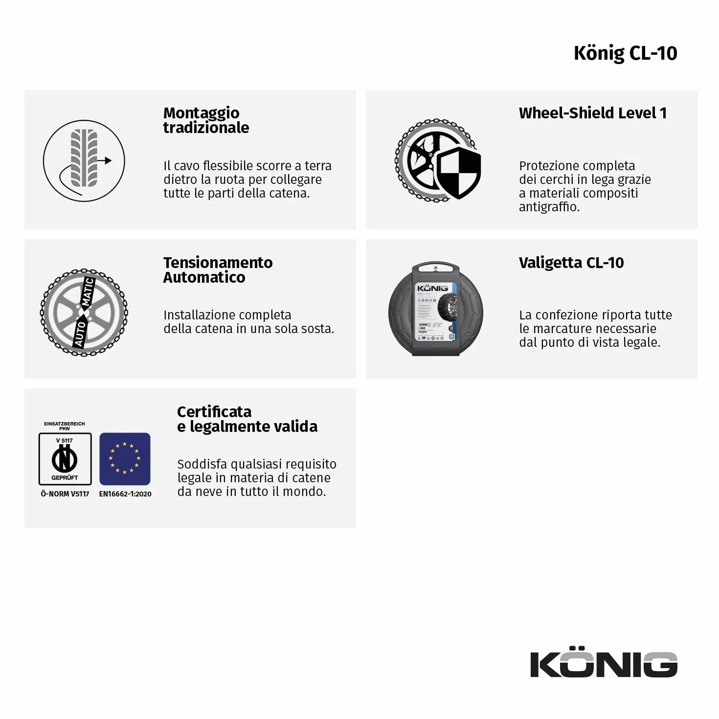 KÖNIG CL-10 080 - Catene da Neve, 1 Paio