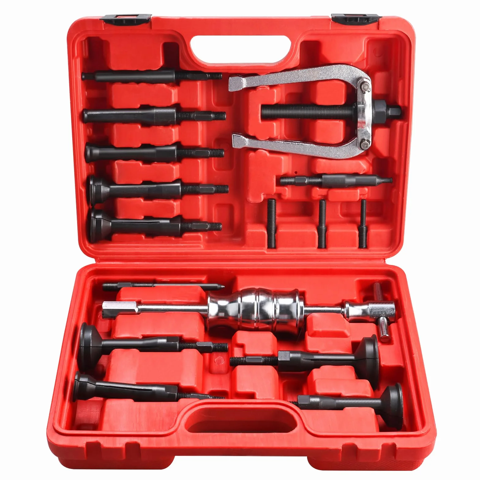BOOMSTART 16 Pezzi Estrattore Cuscinetti Interni, 5-58 mm Estrattori per Cuscinetti Interno con Martello, Estrattore per Rimozione di Cuscinetto Ciechi Conico di Ruota Moto Auto Cambio Bici (Rosso)