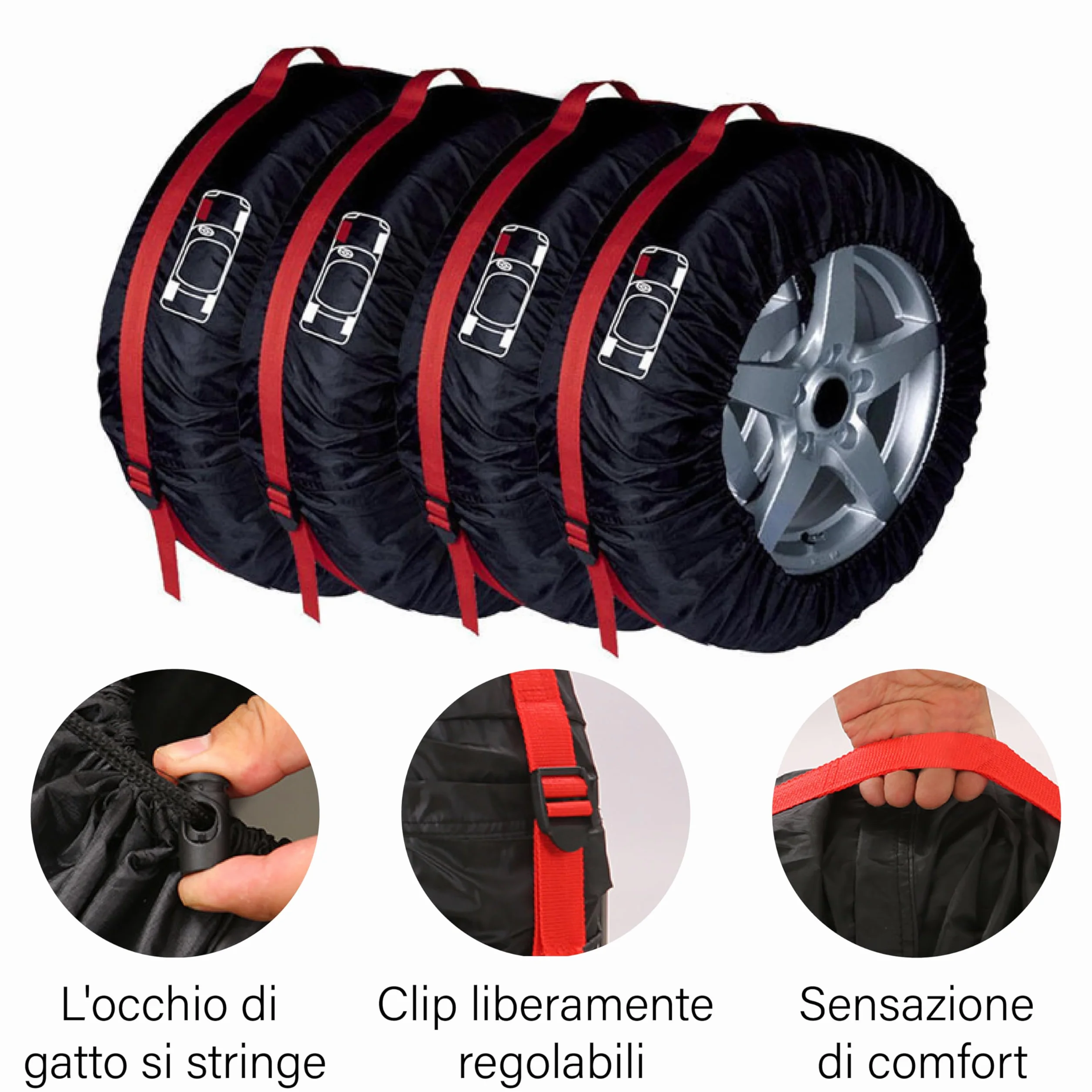 Set di 4 Borse per Pneumatici Auto, Impermeabili Antipolvere con Tracolla, Copriruota Custodia