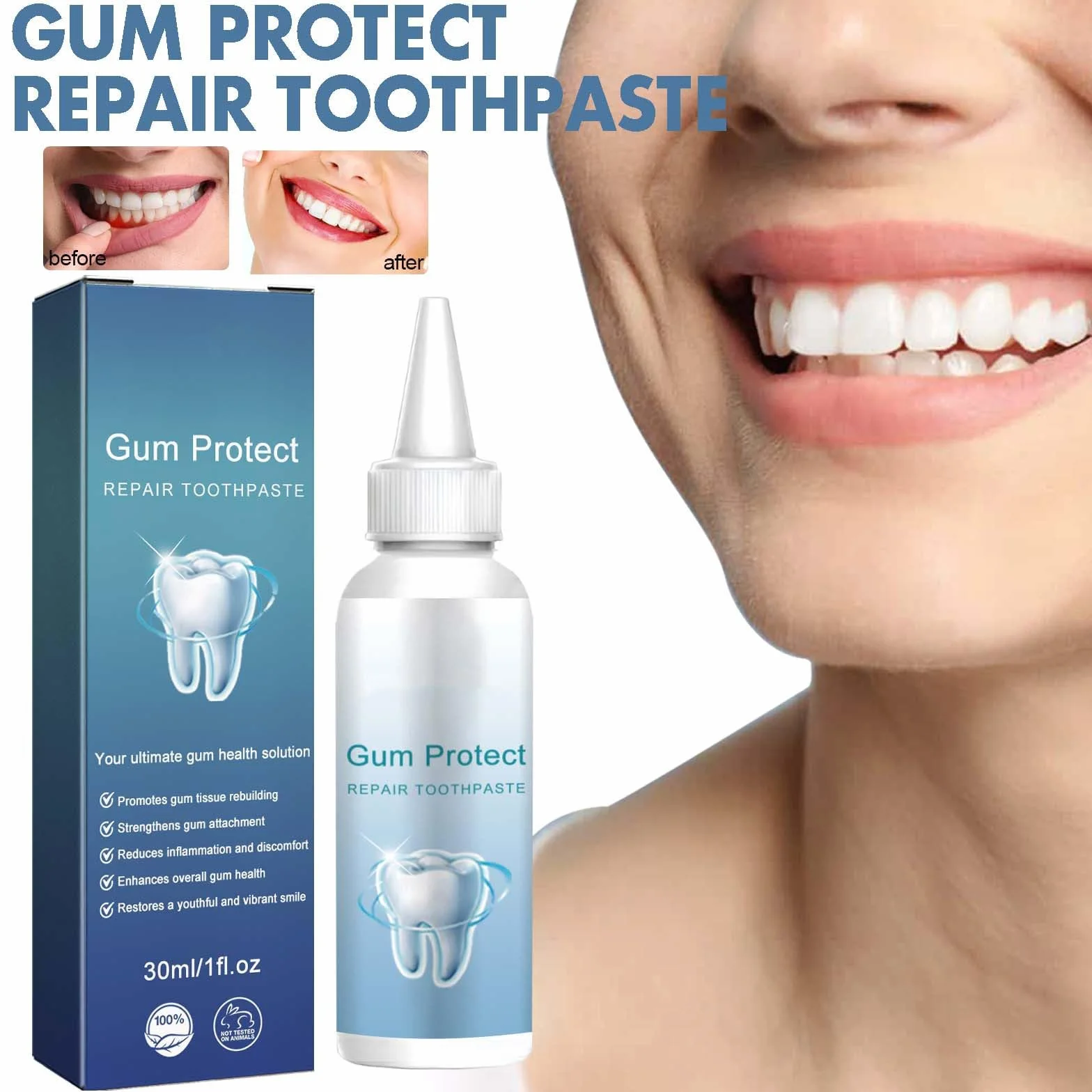 Gel per terapia gengivale Teeth Repair, riparazione recessioni gengivali, respiro fresco, pulizia profonda gengive, Protect Gums Oral Care