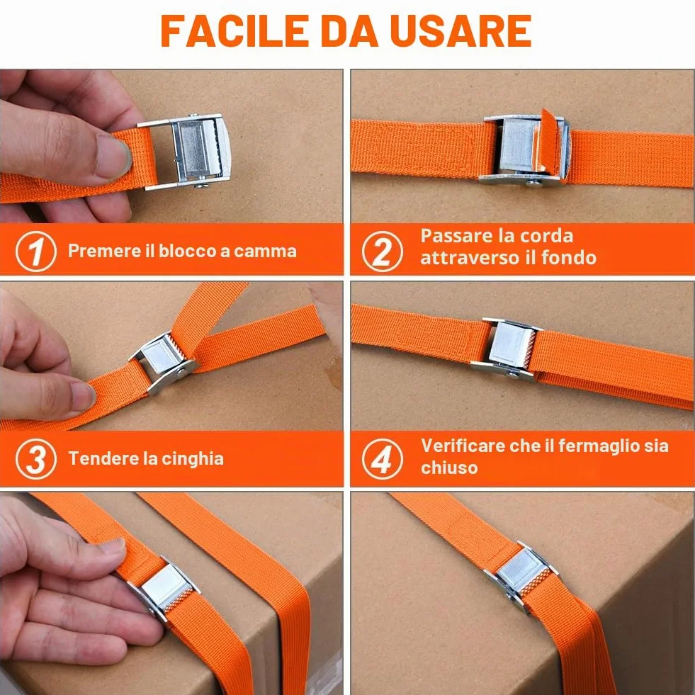 4 Pezzi 150 kg 6 M Cinghie di Tensione con Cricchetto 20 mm per Trasporto Merce