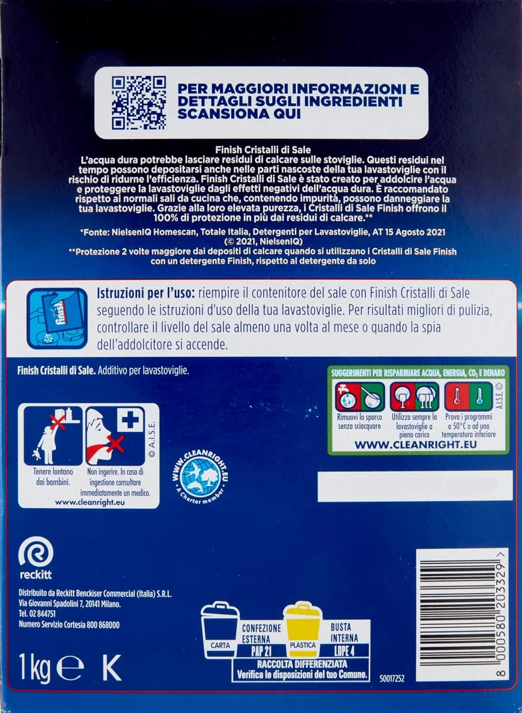 Finish Cristalli di Sale 1 kg Sale per Lavastoviglie Anticalcare