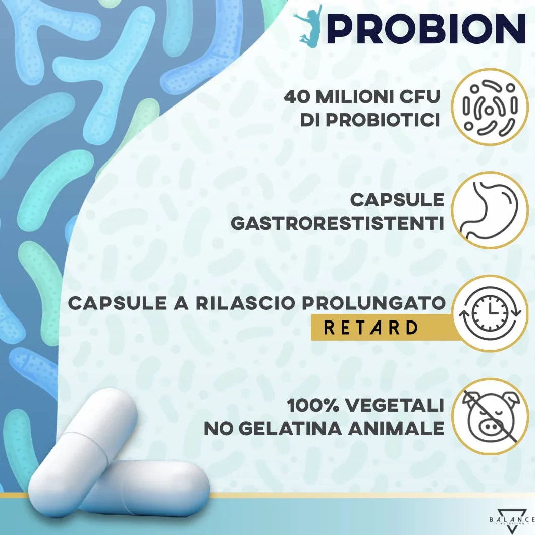 PROBION® Fermenti Lattici Probiotici 40 miliardi CFU Enzi-Mix Enzimi Digestivi Vitamine Bambù Camomilla 30 cps