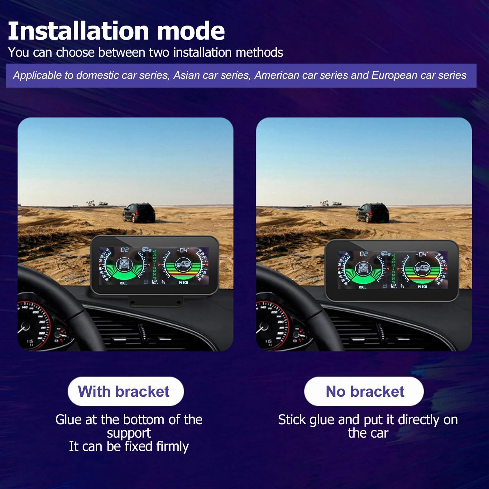GPS HUD universale Indicatore di inclinazione livello auto con display LCD HD e avvisi allarme