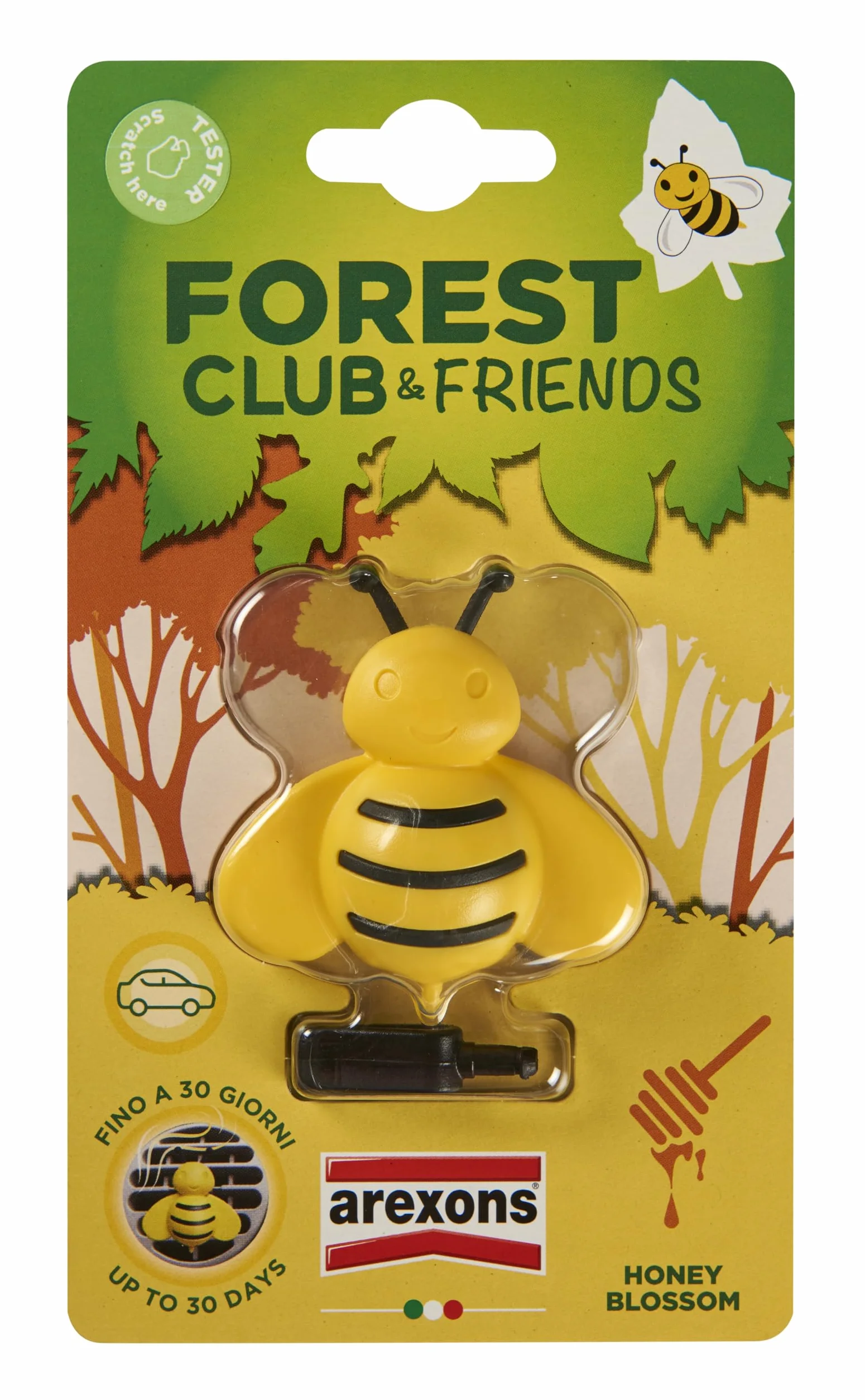 Arexons Forest Club Friends Ape Profumatore Auto Bocchetta Fragranza Miele Vaniglia Made in Italy