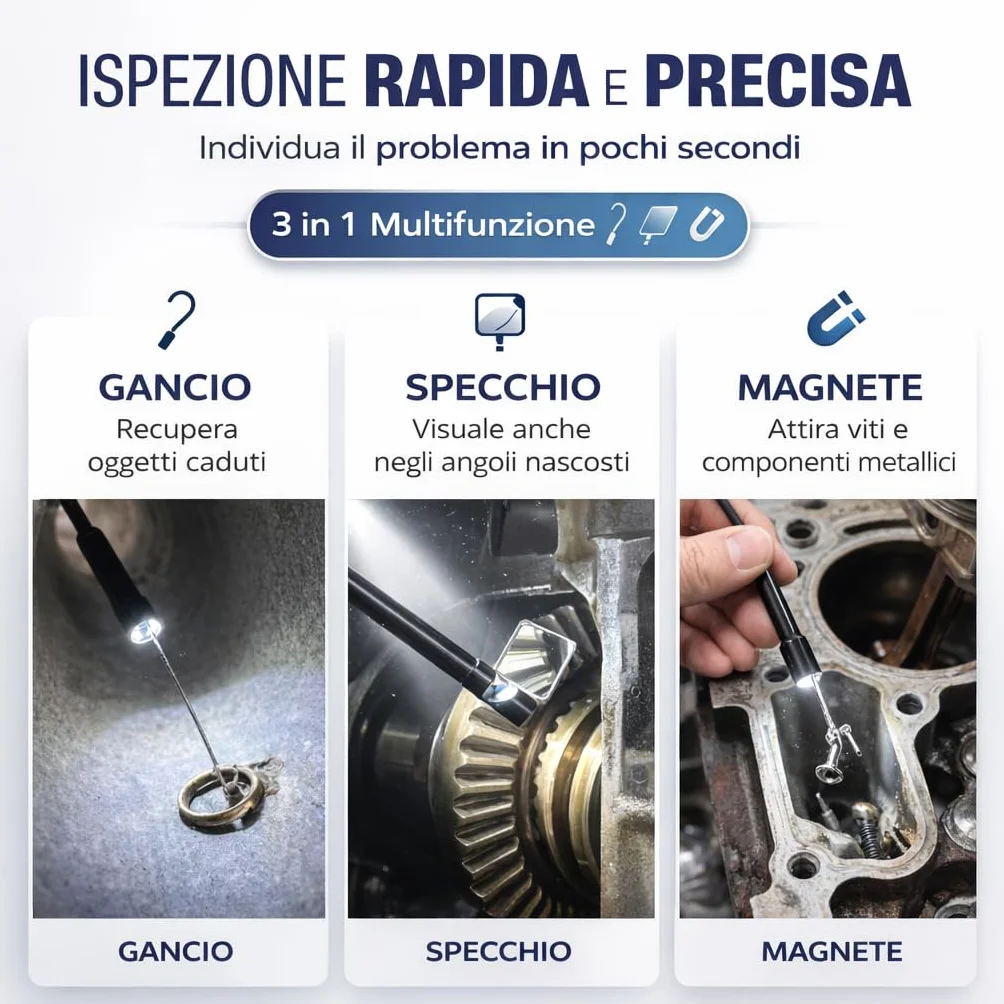 Endoscopio Smartphone 5m Full HD IP67 Impermeabile LED Regolabili USB-C Sonda Ispezione Tubi