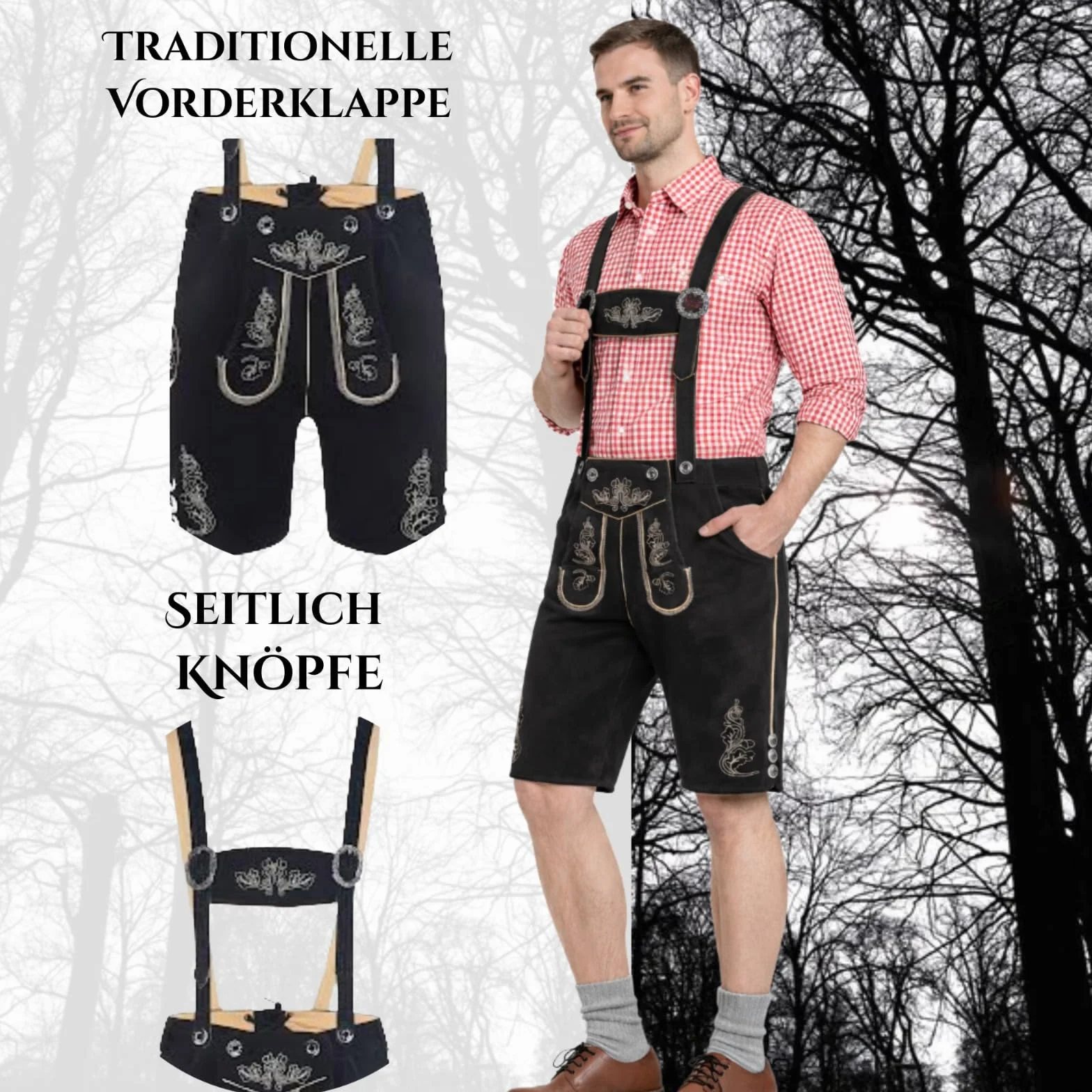 Pantaloni in pelle Oktoberfest Lederhosen uomo marrone scuro taglia 46-60