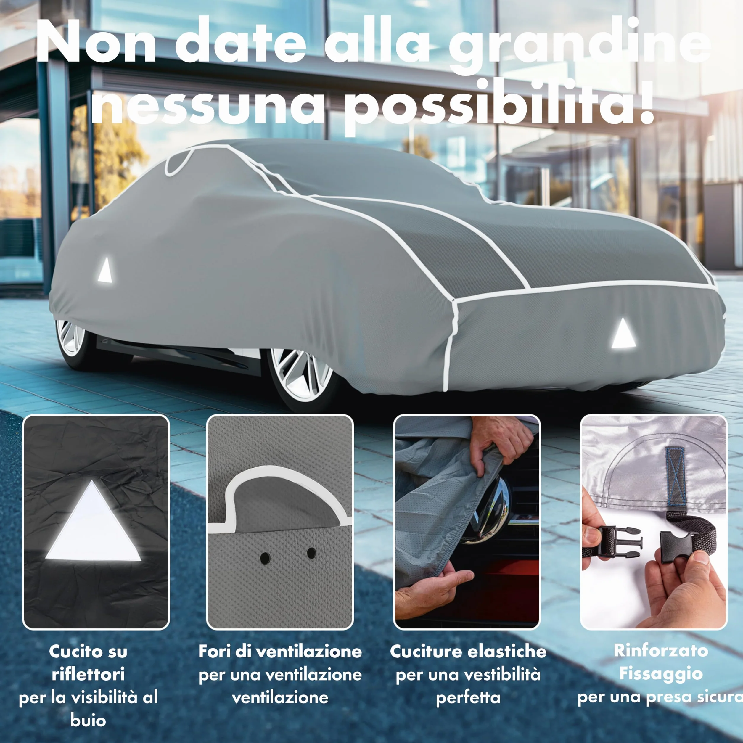 WALSER Premium telo antigrandine per auto Hybrid UV Protect, prodotto Molto Buono* telo copriauto impermeabile e traspirante, certificato dal TÜV Austria* copertura per auto antigrandine Misura 3