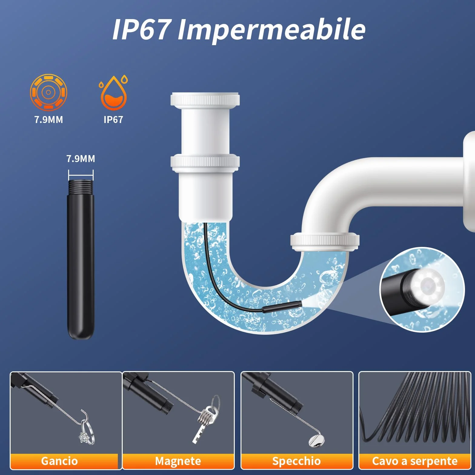 Aopick Endoscopio Smartphone 1920P HD Telecamera Endoscopica IP67 Impermeabile 5M Cavo Semirigido per Android iOS