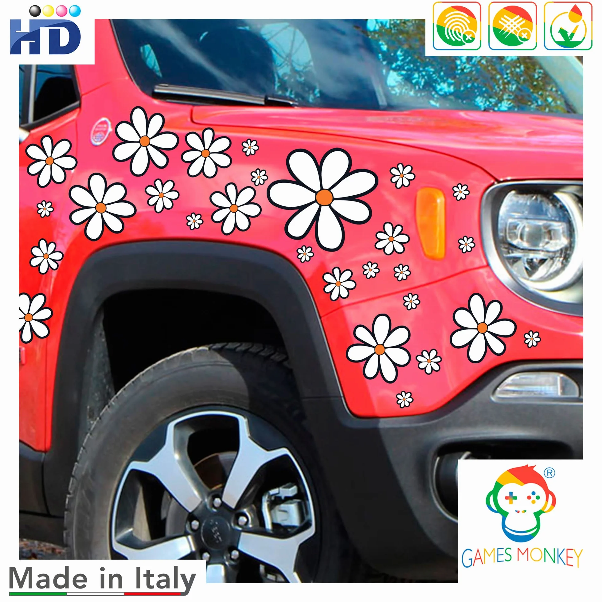 GamesMonkey® Adesivi Auto Fiori Margherite Tuning 27 Pezzi Carrozzeria Moto Bicicletta Stickers Vetri Casco Medium Col 005