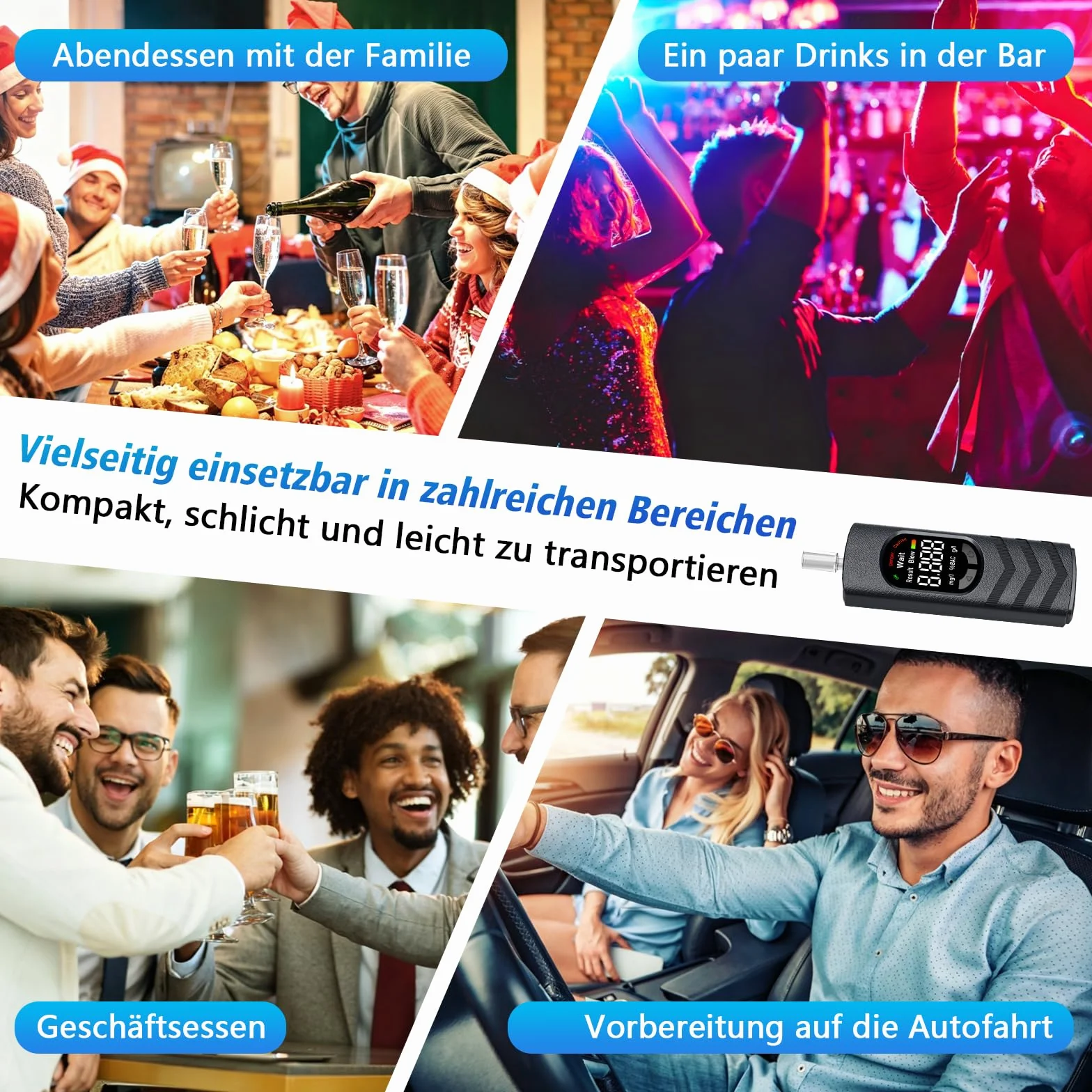 Etilometro Digitale Portatile con Display LCD a Colori – Alcoltest Ricaricabile USB-C per Casa, Feste, BBQ, Viaggi – 20 Bocchini Igienici Monouso Inclusi