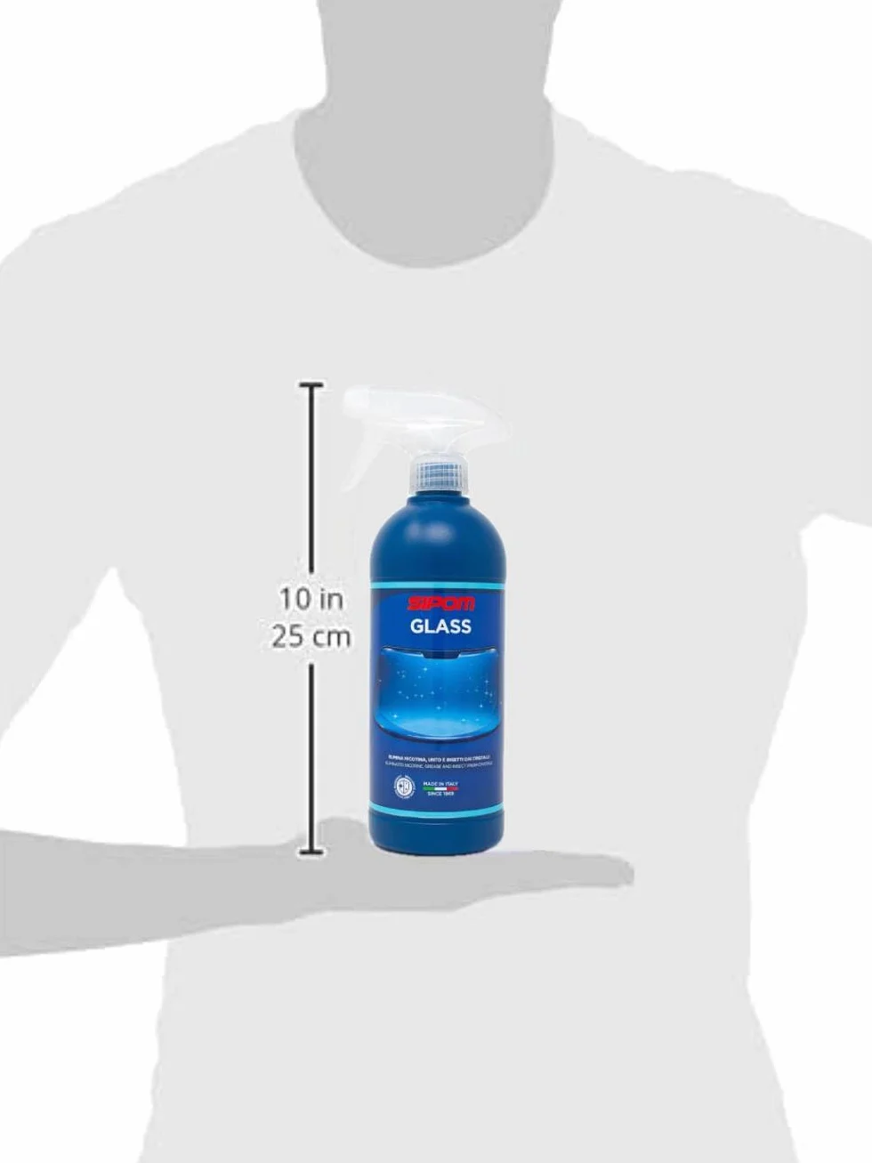 SIPOM GLASS Pulitore Vetri Auto Spray 500ml Detergente Vetri Senza Aloni Made in Italy