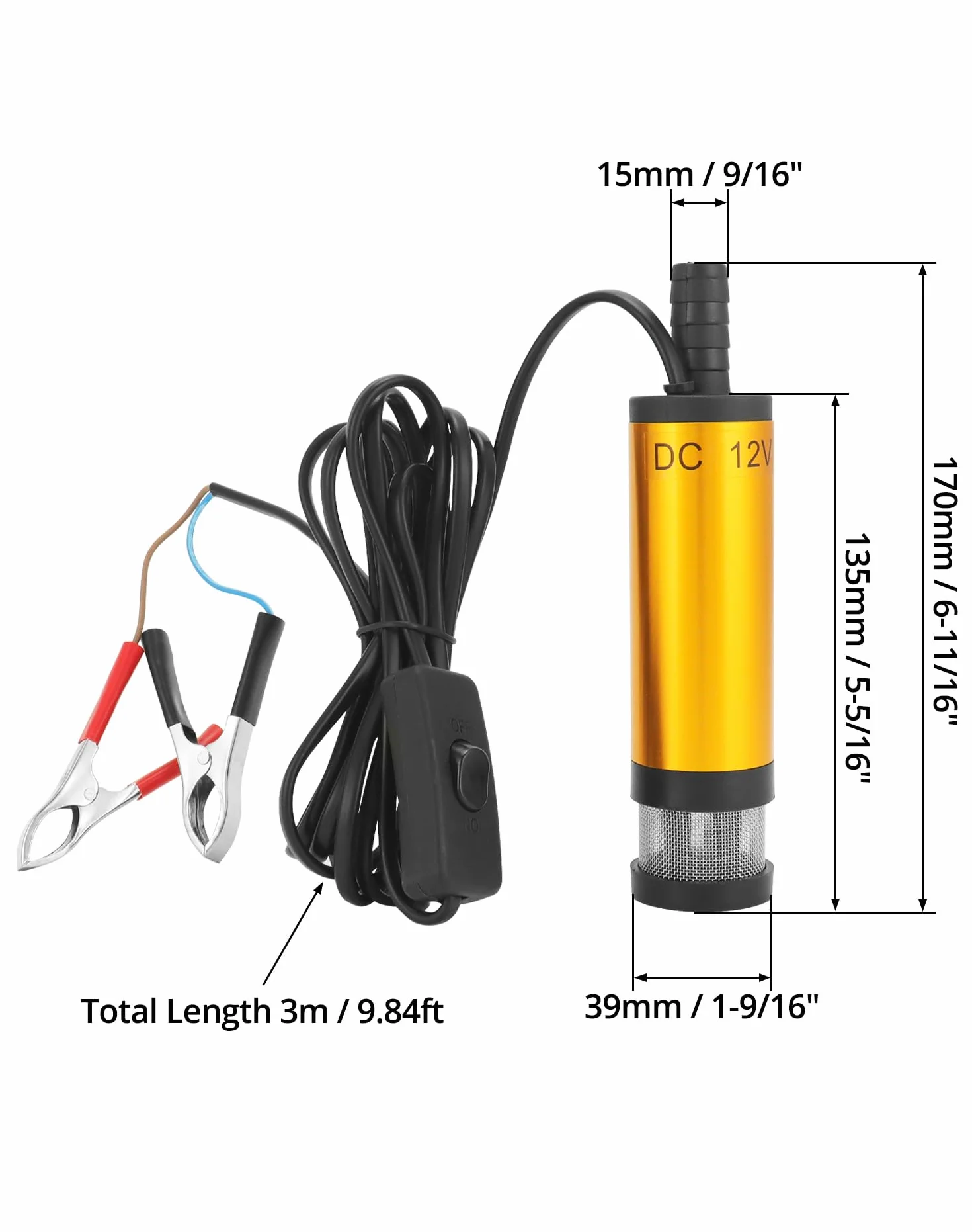 Pompa acqua 12V 38MM acciaio inossidabile cavo 3M per diesel cherosene