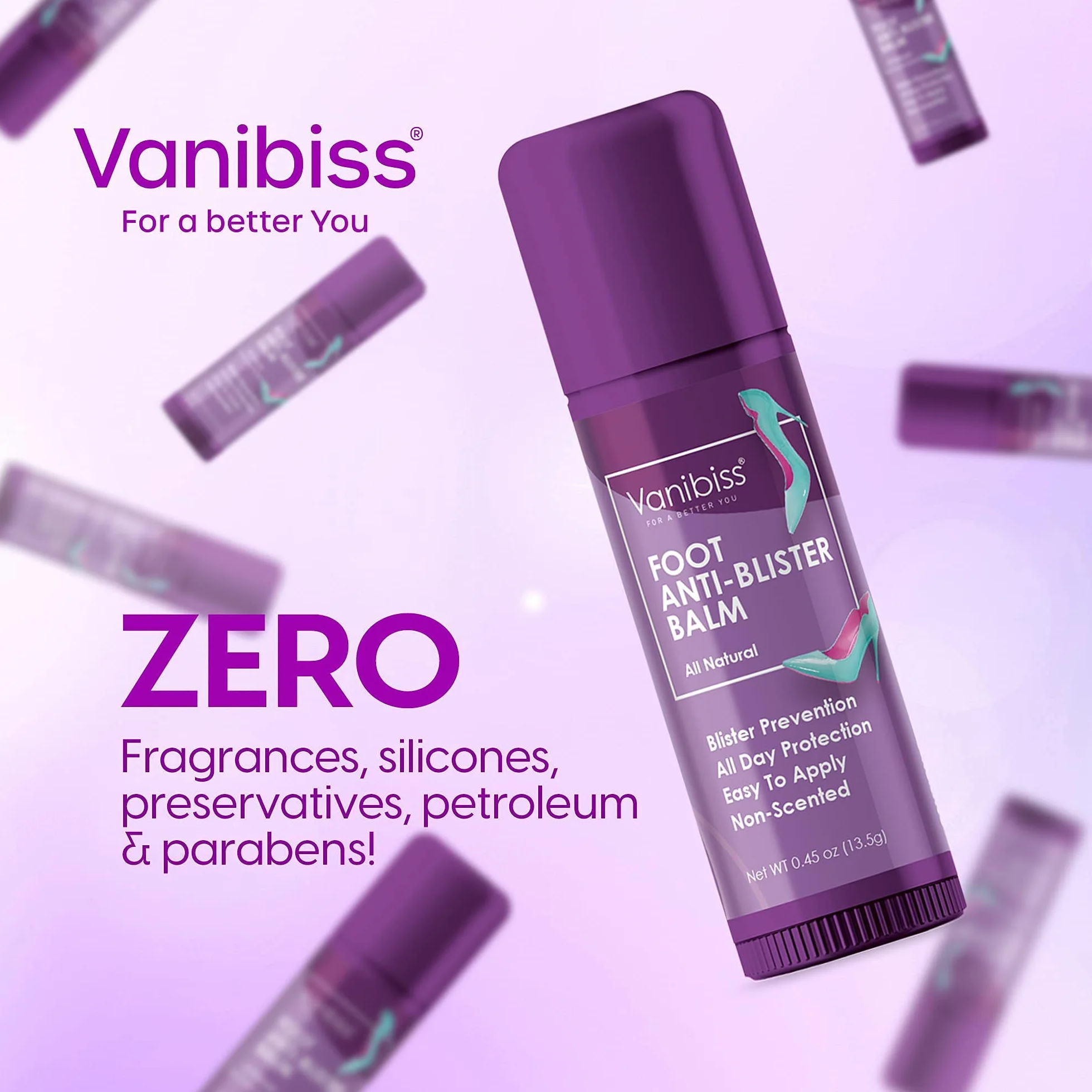 Vanibiss Balsamo anti vesciche per piedi, stick anti attrito, previene vesciche tallone, 12,8 g
