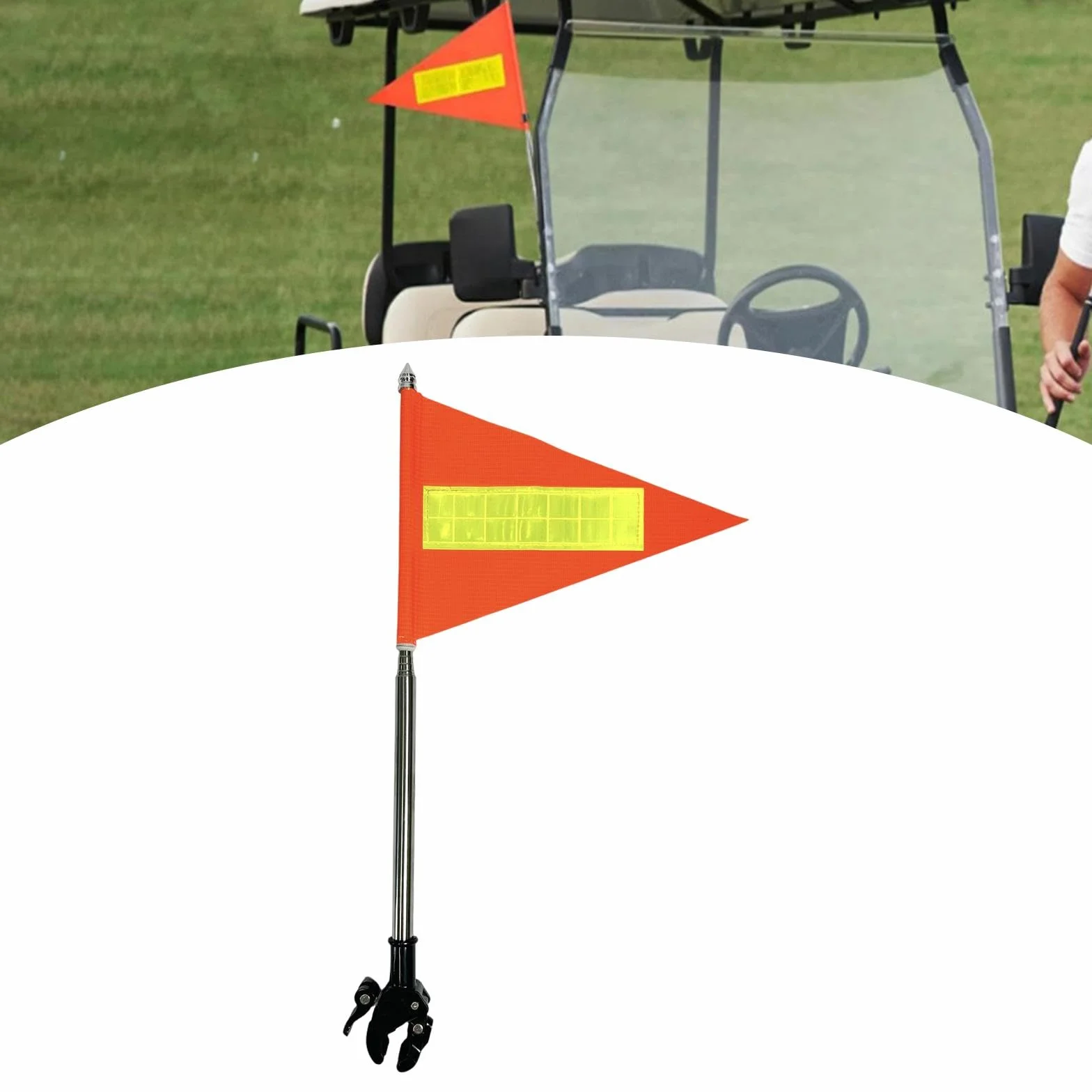 Bandiera con Asta Riflettente Bifacciale per Golf Cart Alta Visibilità