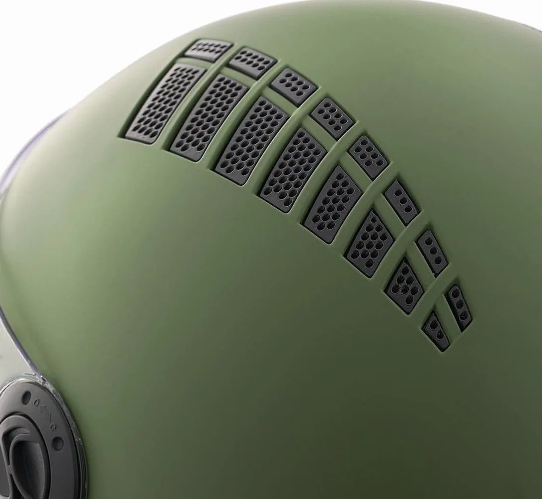 BHR Casco Demi-Jet 834 FLOW - Casco Scooter Estivo Omologato ECE 22.06 con 16 Fori di Aerazione - Visiera Antigraffio e Sgancio Micrometrico, Verde Opaco, L