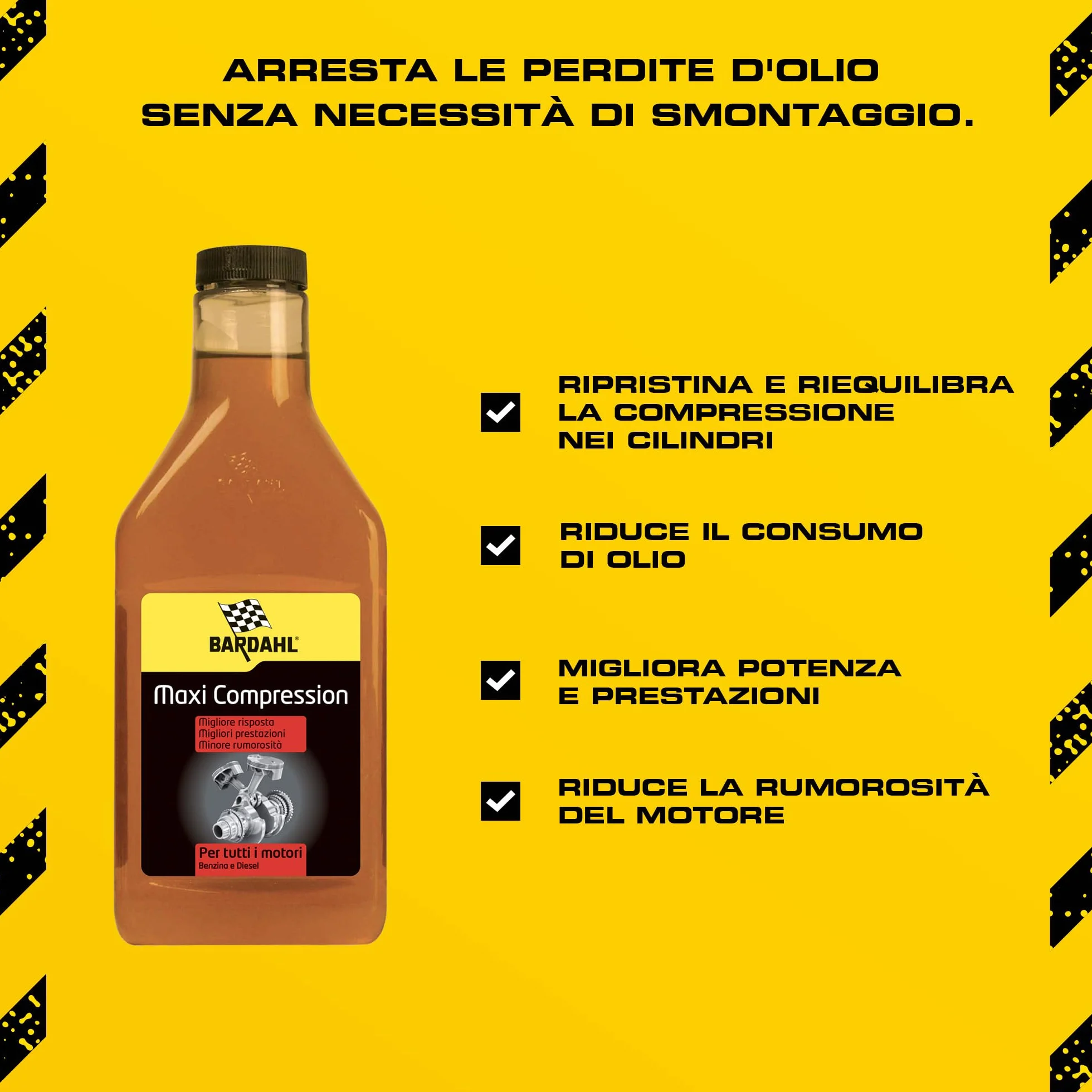 Bardahl Maxi Compression Additivo Olio Motore 473 ml Riduce Consumo Perdite Olio Diesel Benzina