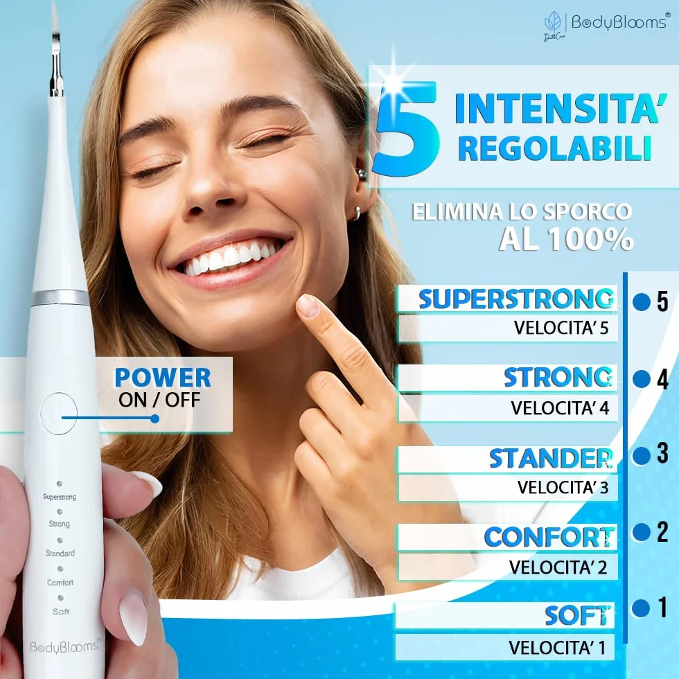 Bodyblooms® Kit Pulizia Denti Tartaro 5 Intensità Elettrico Igiene Dentale Con Accessori Set Rimozione Tartaro
