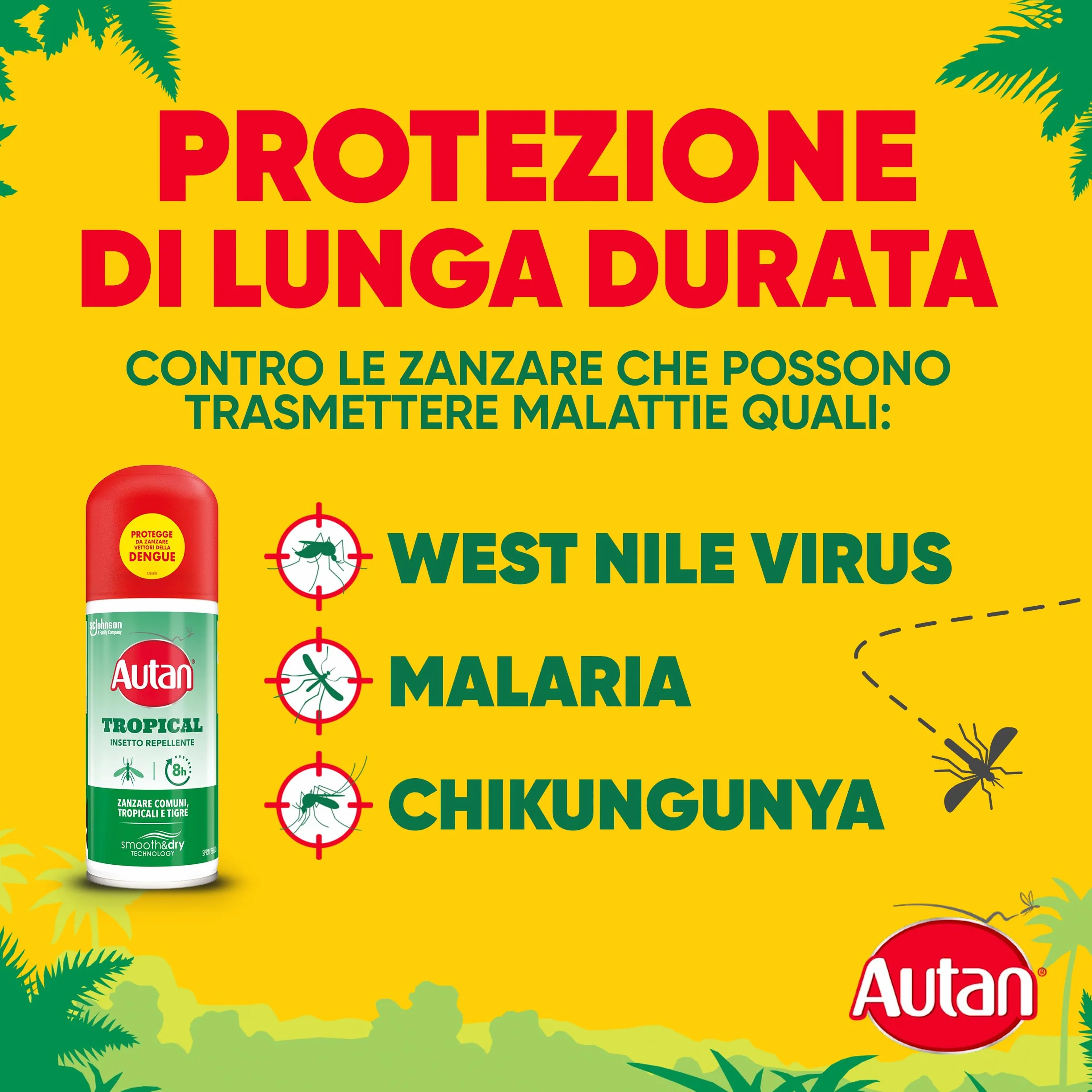 Autan Tropical Spray Secco Antizanzare Forte Repellente Zanzare 8h Protezione 2x100 ml