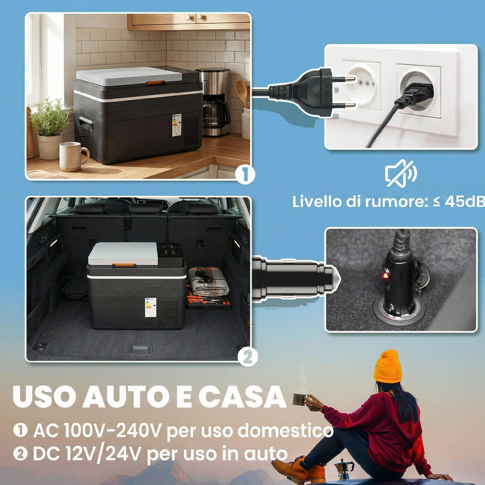 Outsunny Frigorifero Portatile per Auto 30L con Compressore, Frigo Portatile Elettrico Anti-Shock, APP Bluetooth, 12/24V DC e 100-240V AC, -20°C a 20°C, per Campeggio Camion Barca Camper, Nero