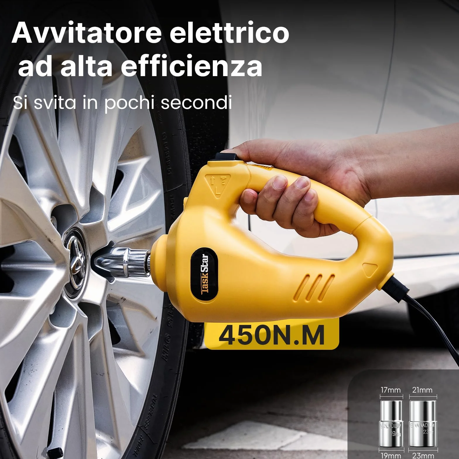TaskStar Cric idraulico elettrico 12V 5 Ton per auto, portata 15,5-45 cm con chiave e gonfiatole