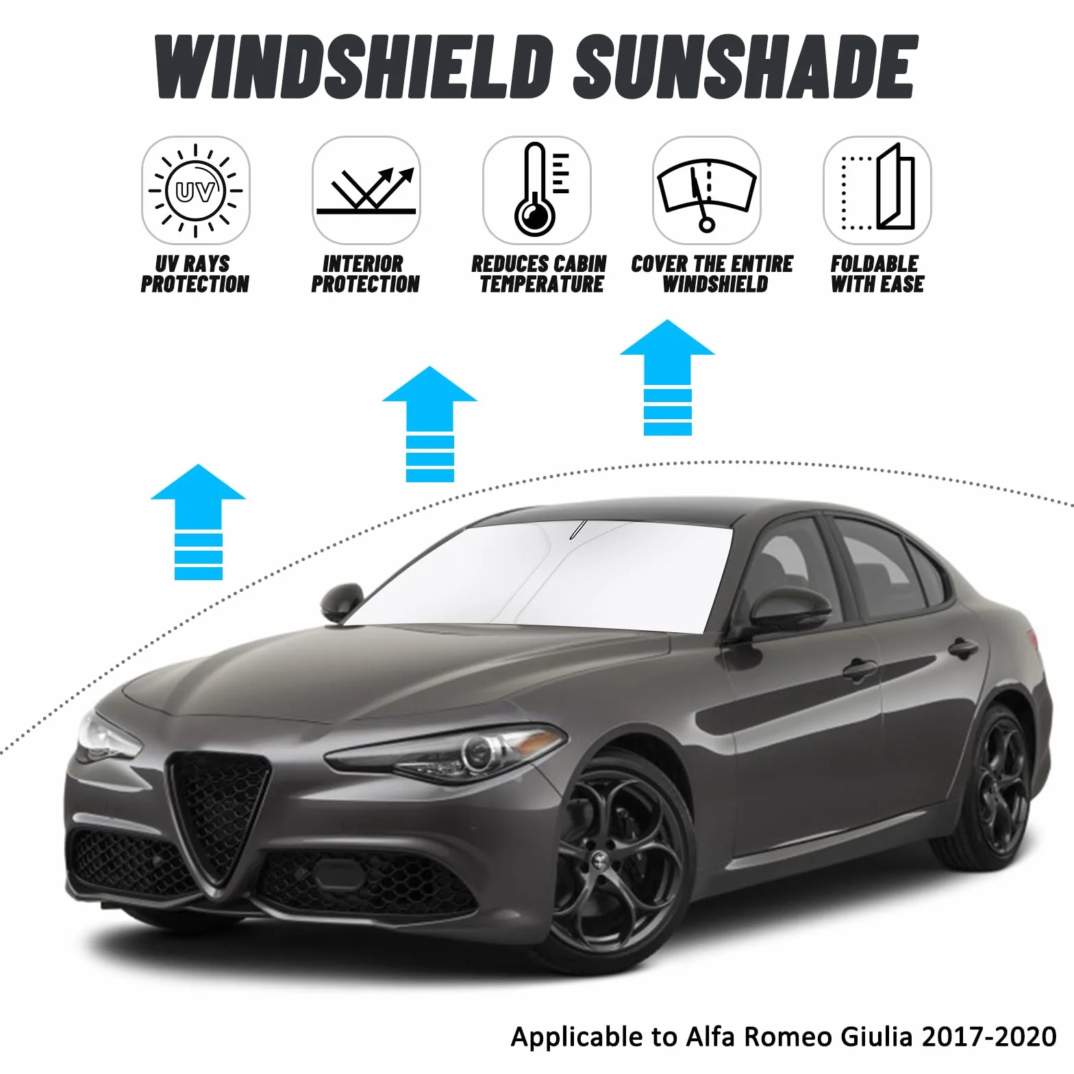 Parasole per parabrezza Alfa Romeo Giulia 2017-2020 Protezione UV Pieghevole