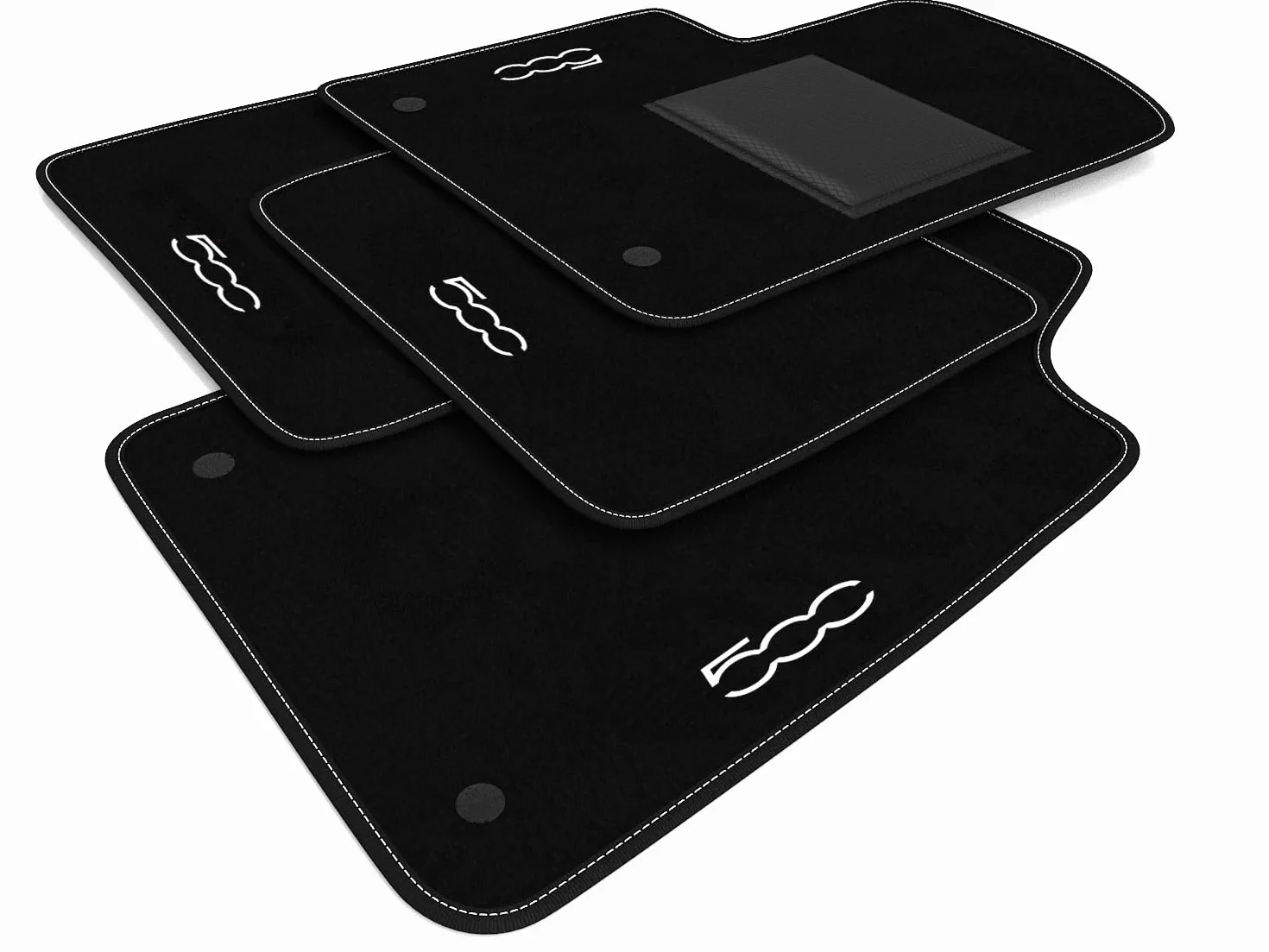 DHCarMats – Tappetini Auto per Fiat 500 dal 2010 – Ricamo con Bordo – Moquette su Misura – Set Completo Anteriore e Posteriore – Accessori Interni Personalizzati (Bianco)