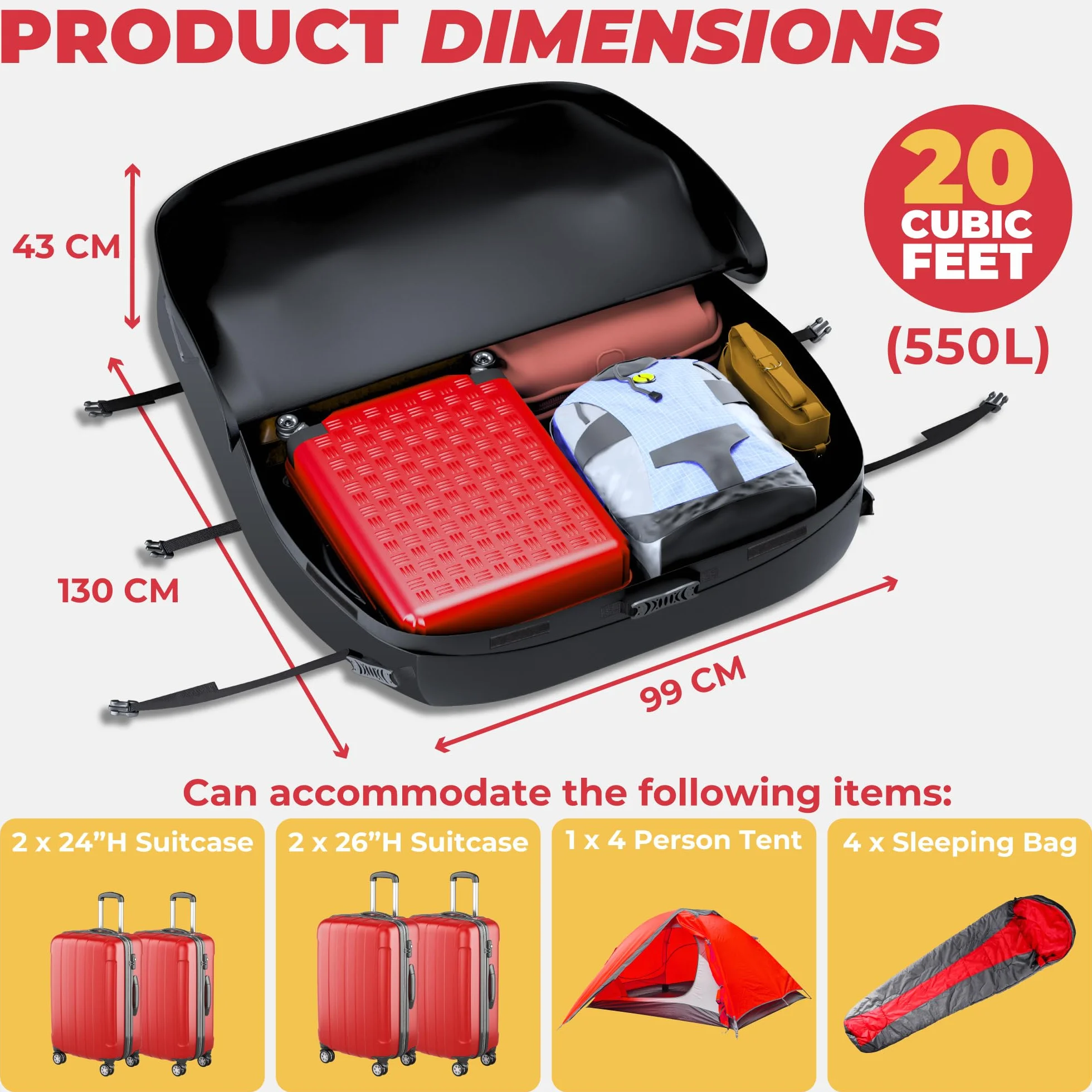GADLANE Borsa da Tetto per Auto 550L Impermeabile con 6 Cinghie Tappetino Antiscivolo