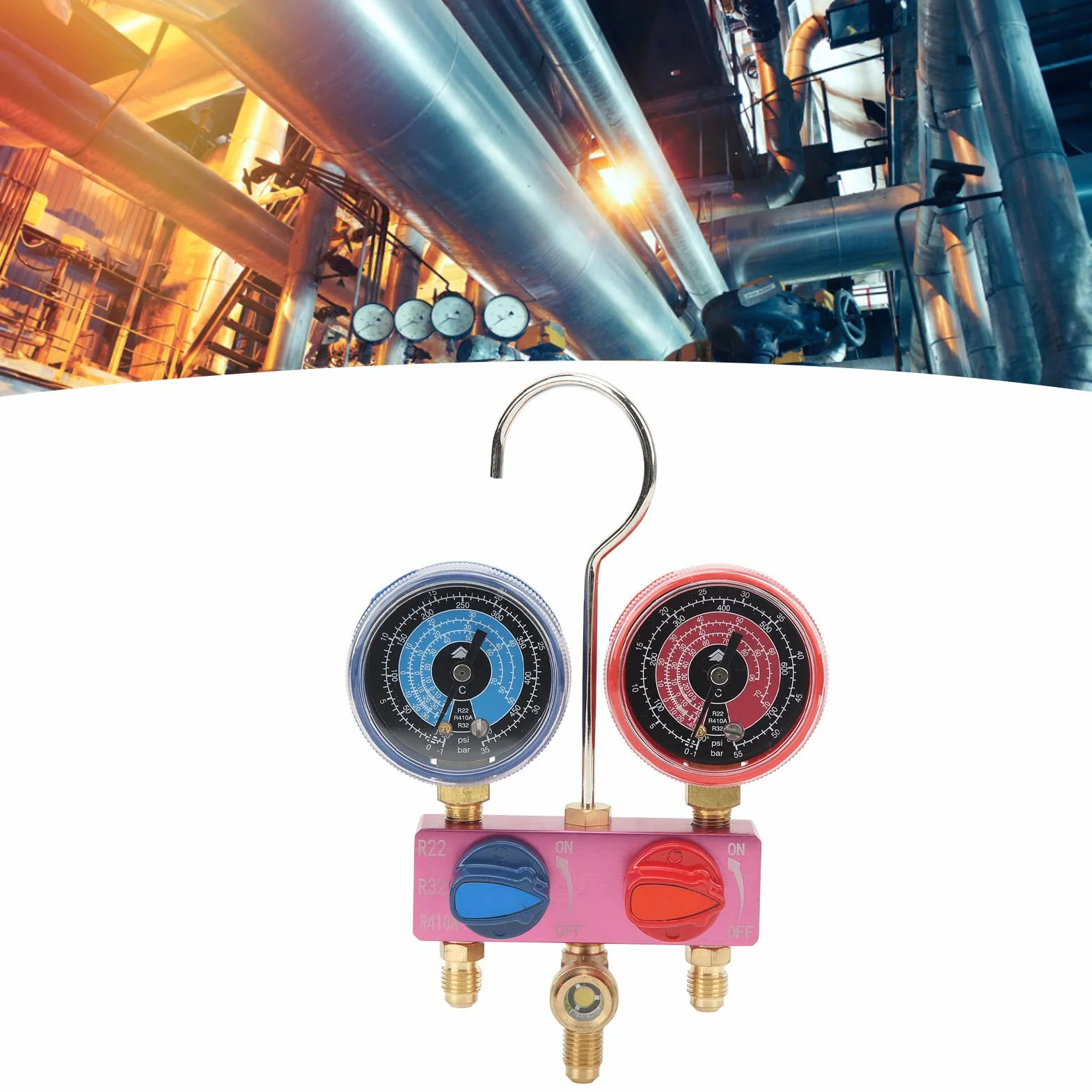Manometri del Refrigerante R32, Manometri del Condizionamento 'aria Manometro Diagnostico del Collettore Mini G1/4 Manopola in Metallo Strumento di Condizionamento 'aria per